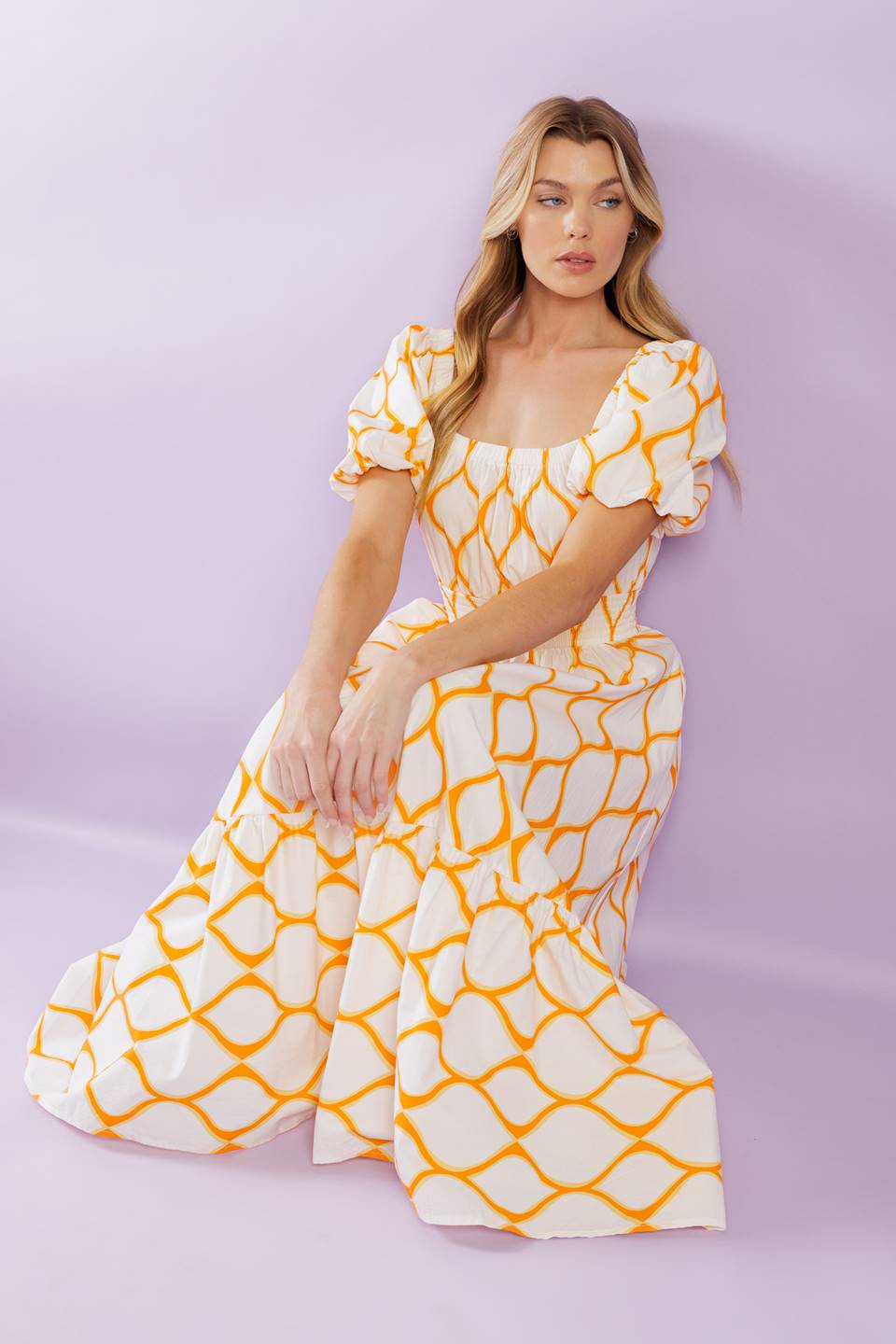 Stylish Yellow Lattice Print Midi Dress for Women - Perfect for Summer Outfits, Beach Vacations & Casual Wear