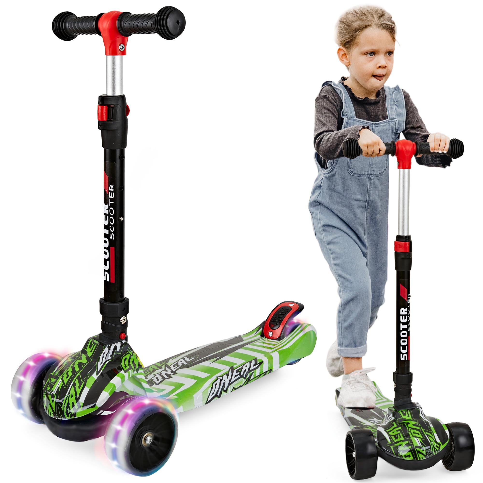 **Foldable & Adjustable Kids Scooter for Ages 3-12 – Graffiti Design, Non-Slip Deck, Wide Light-Up PU Wheels (200 lbs Capacity) – Perfect for Commuting, Park Rides & Outdoor Play**