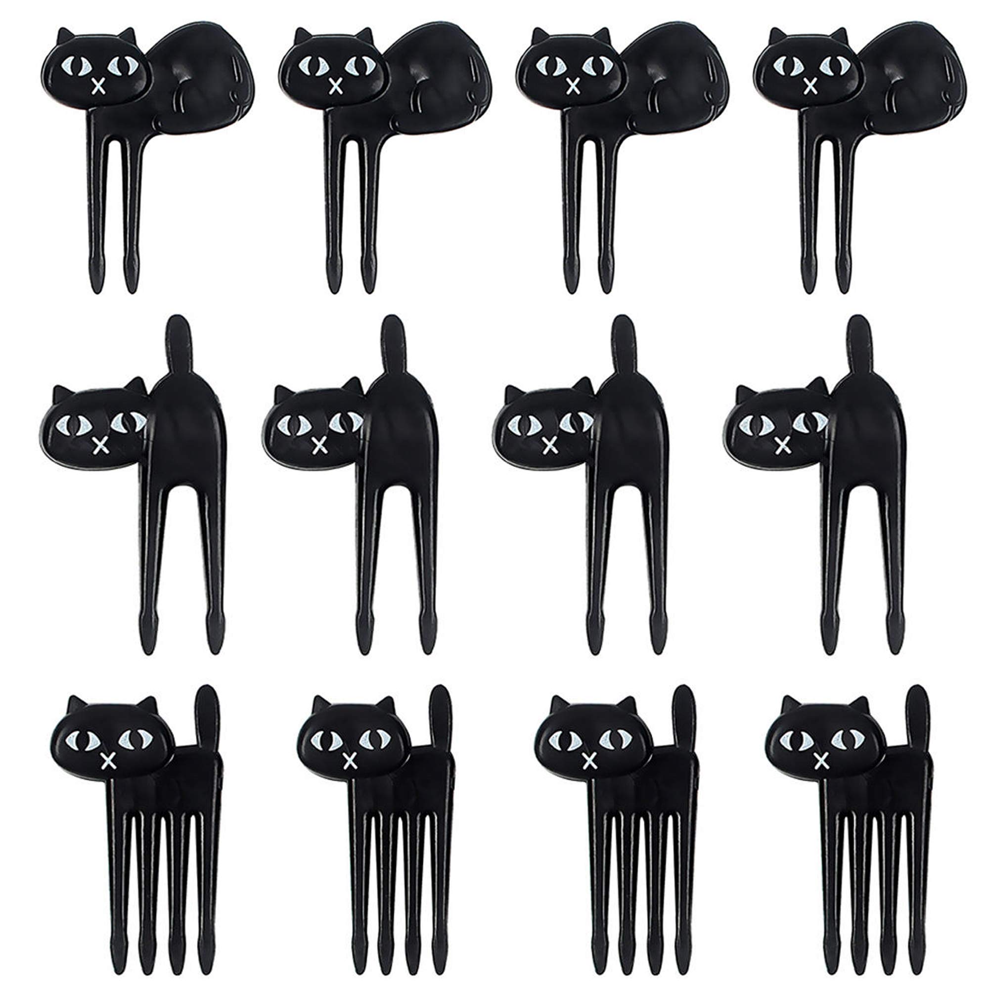 ICYANG 12-Piece Black Cat Food Picks - Reusable Cute Animal Fruit Cocktail Picks for Bento Lunch Box, Party Decor & Tableware Accessories | Perfect for Birthday Parties, Picnics, School Lunches & Home Decor