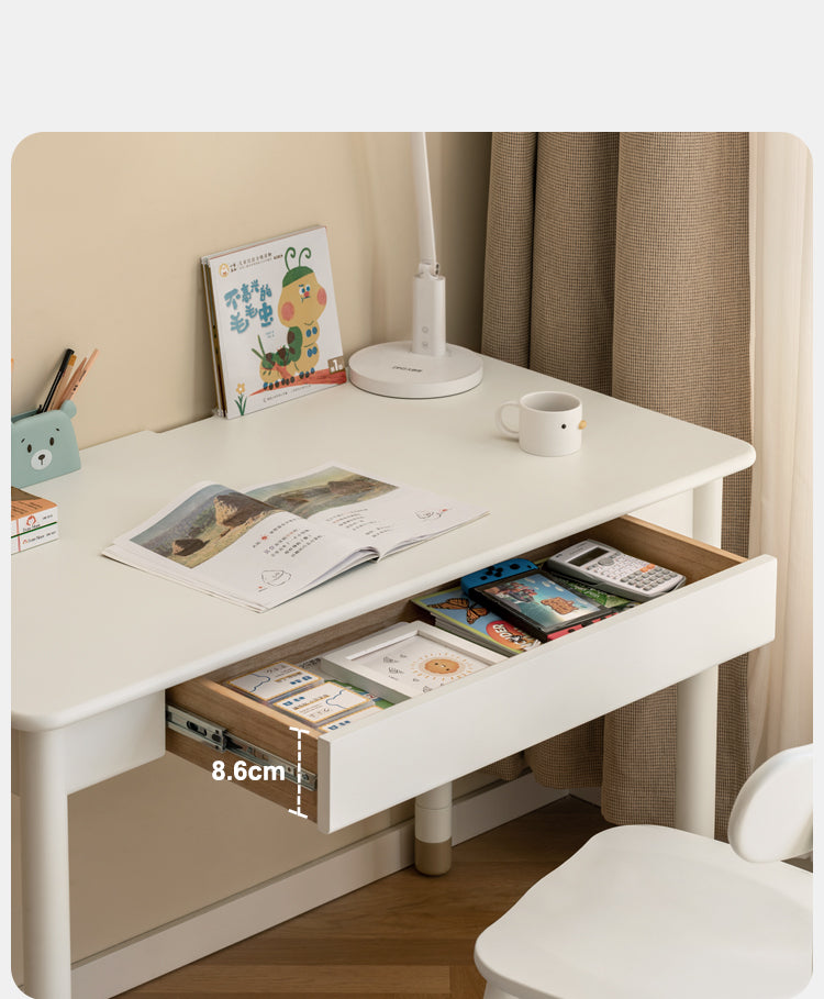 Solid Poplar Wood Kids Height-Adjustable Learning Desk with Cream Drawer - Perfect for Homeschooling, Online Classes & Study Room Organization