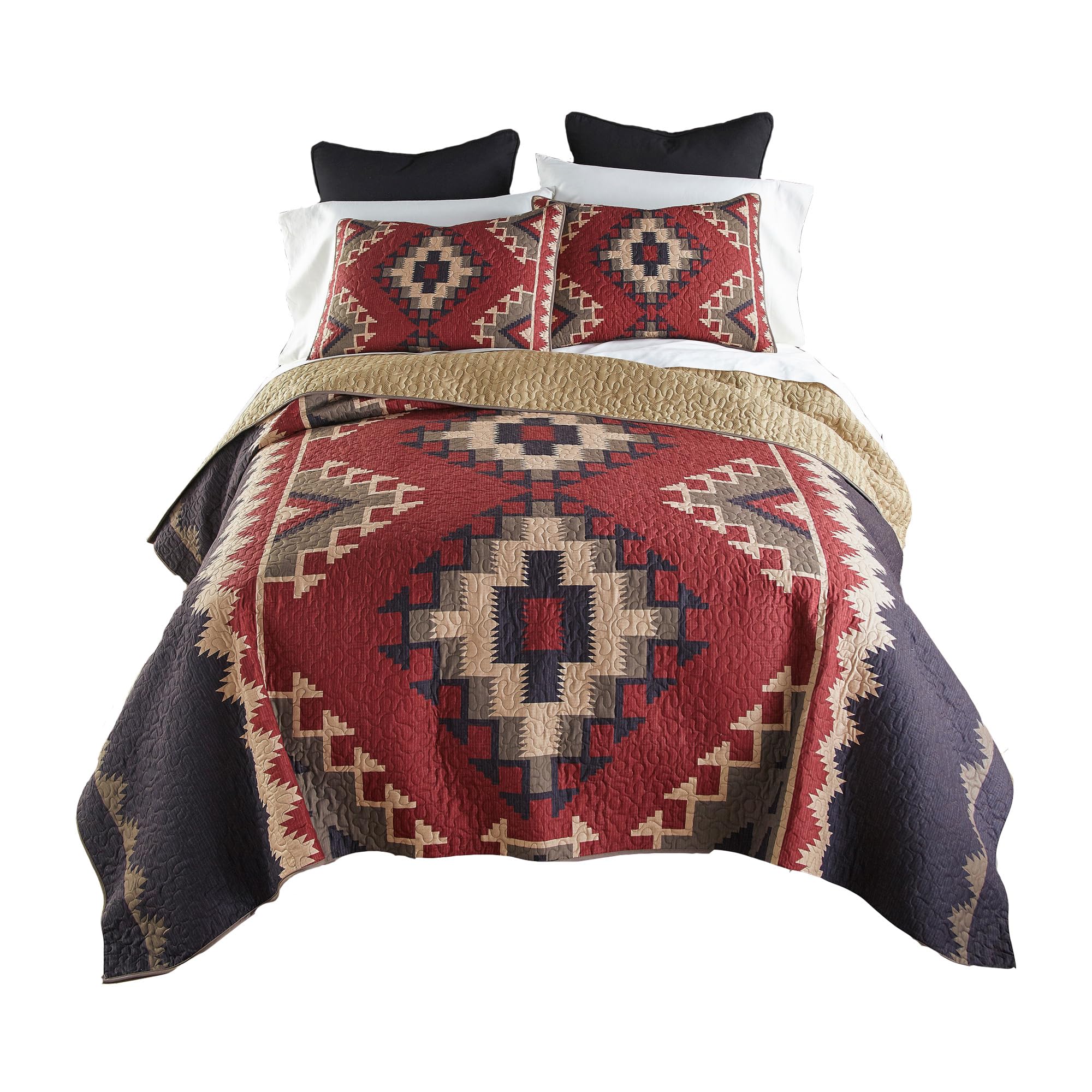 Donna Sharp King Bedding Set - 3 Piece Mojave Red Southwest Quilt with King Quilt & 2 Pillow Shams - Machine Washable - Perfect for Southwestern Style Bedrooms & Guest Rooms