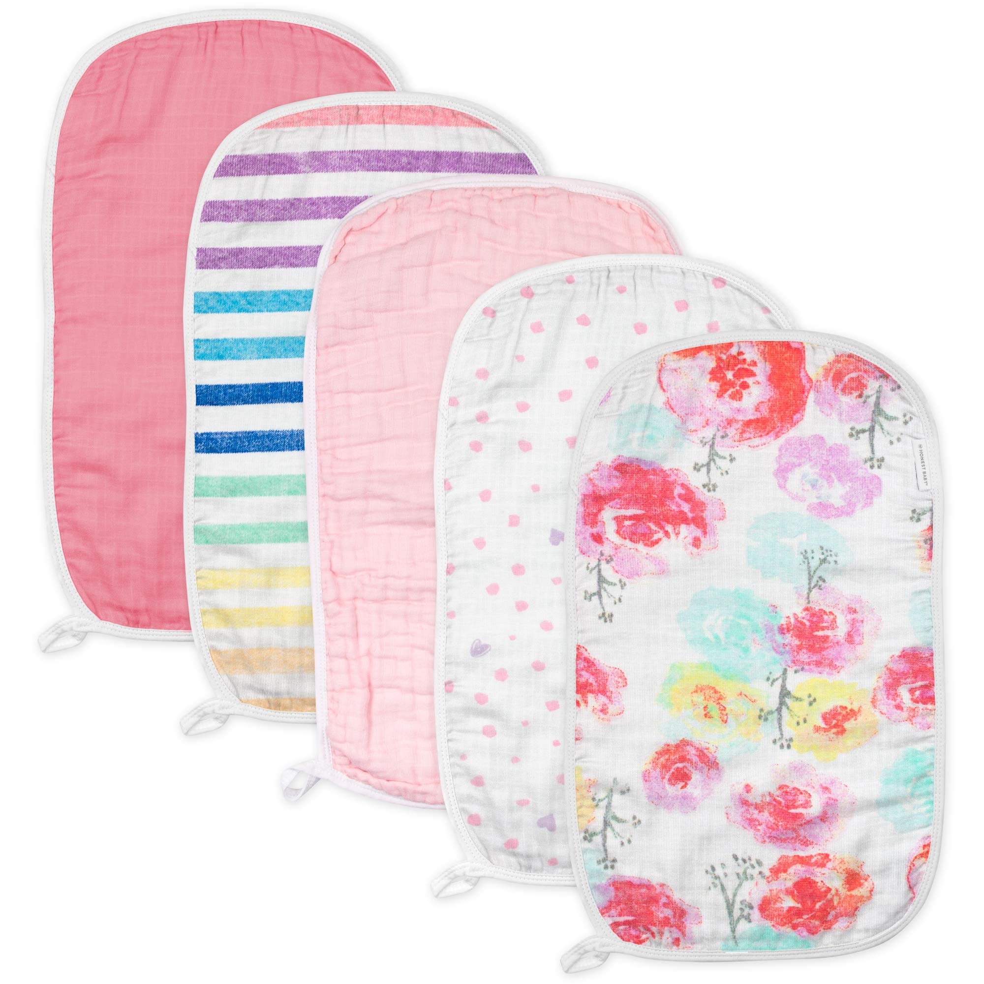 HonestBaby 5-Pack Organic Cotton Muslin Burp Cloths for Babies - Ultra Absorbent & Soft Drool Bibs for Newborn, Infant Feeding & Spit-Up Protection (Gender Neutral) - Perfect for Nursing, Burping & On-the-Go Parenting