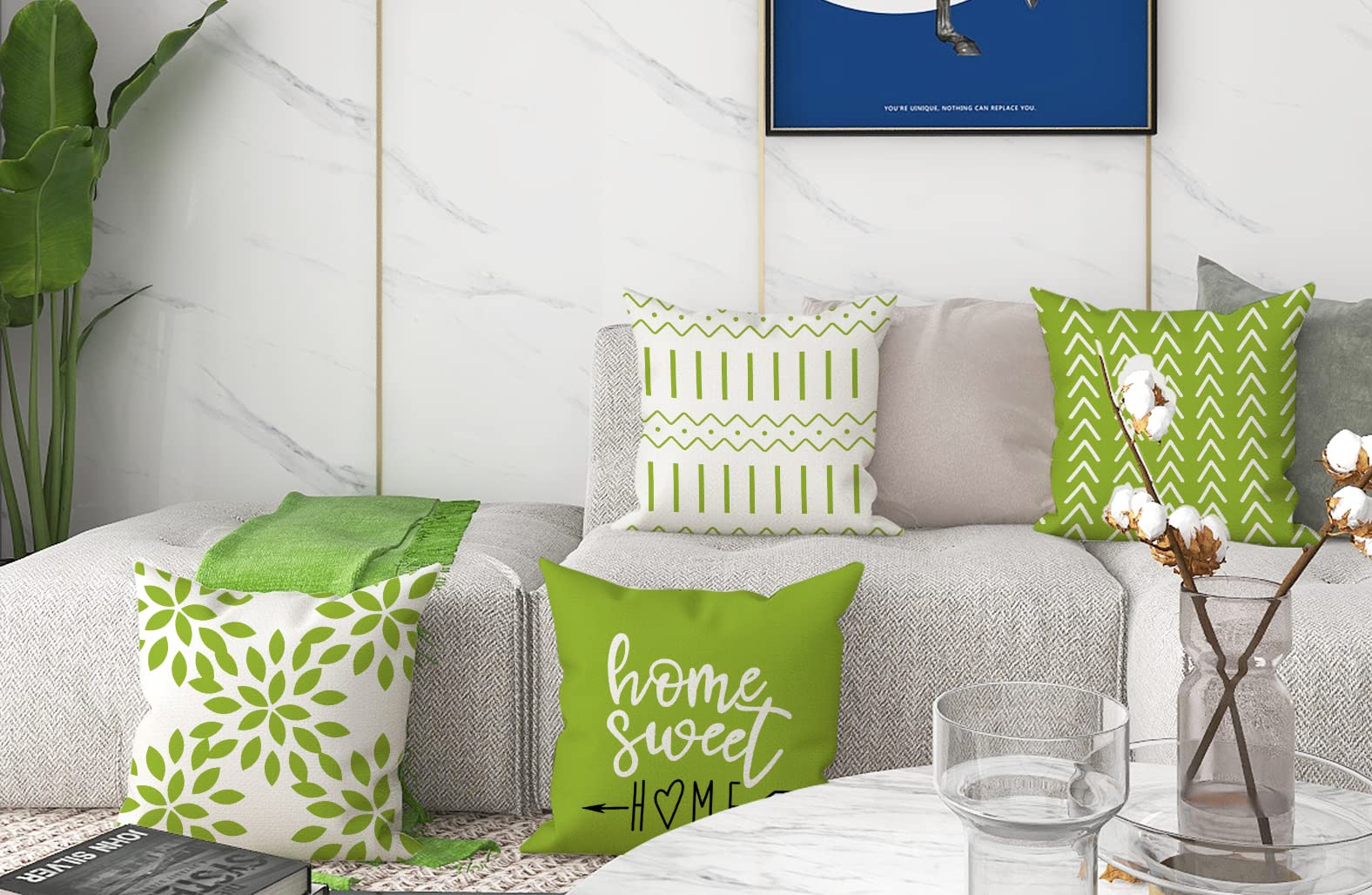 YCOLL 16x16 Inch Pillow Covers Set of 4 - Modern Linen Fabric Decorative Throw Pillow Cases for Sofa, Couch, Bed & Car - Sage Green Home Decor - Perfect for Living Room, Bedroom & Outdoor Use