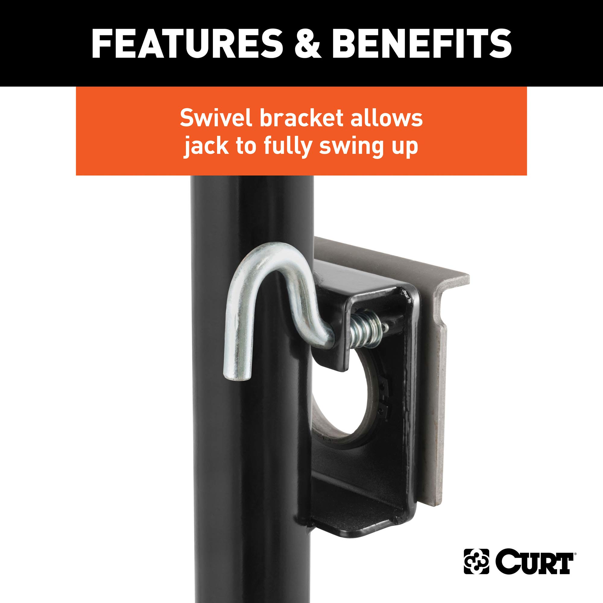 CURT 28306 Weld-On Bracket-Style Swivel Trailer Jack - 2000 lbs Capacity, 14.5 Inches Vertical Travel - Heavy Duty Trailer Stabilizer for Boats, RVs & Utility Trailers