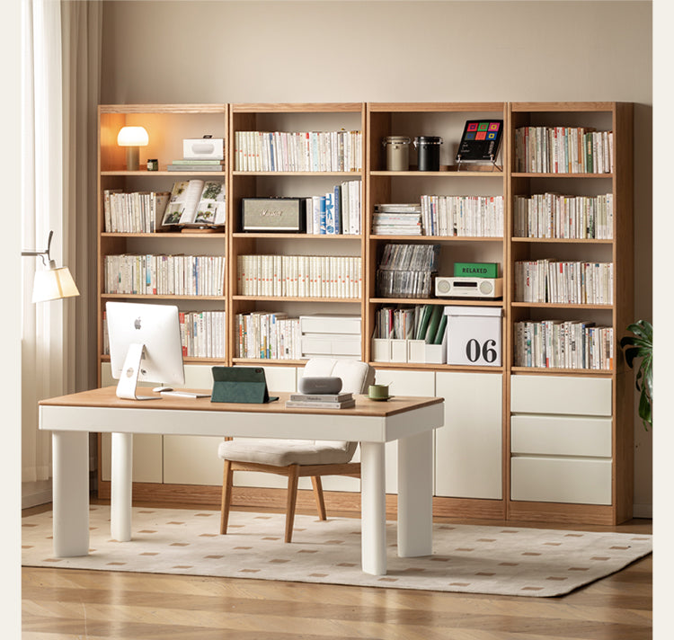 Modern Cream Oak & Poplar Solid Wood Computer Desk with Drawer - Home Office Workstation for Study, Gaming & Remote Work