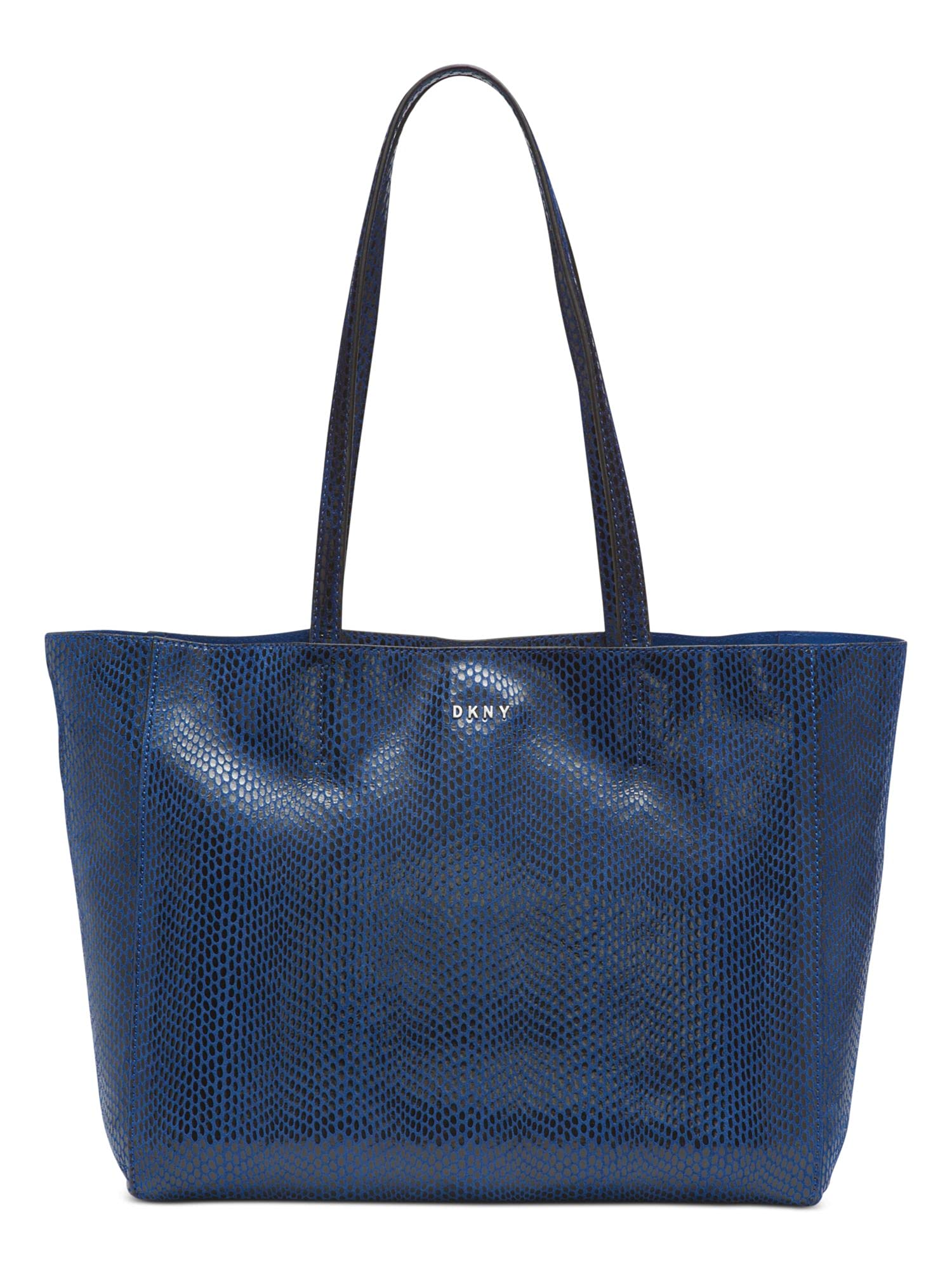 DKNY Blue Animal Print Leather Tote Handbag for Women - Stylish Designer Purse for Work, Travel & Everyday Use