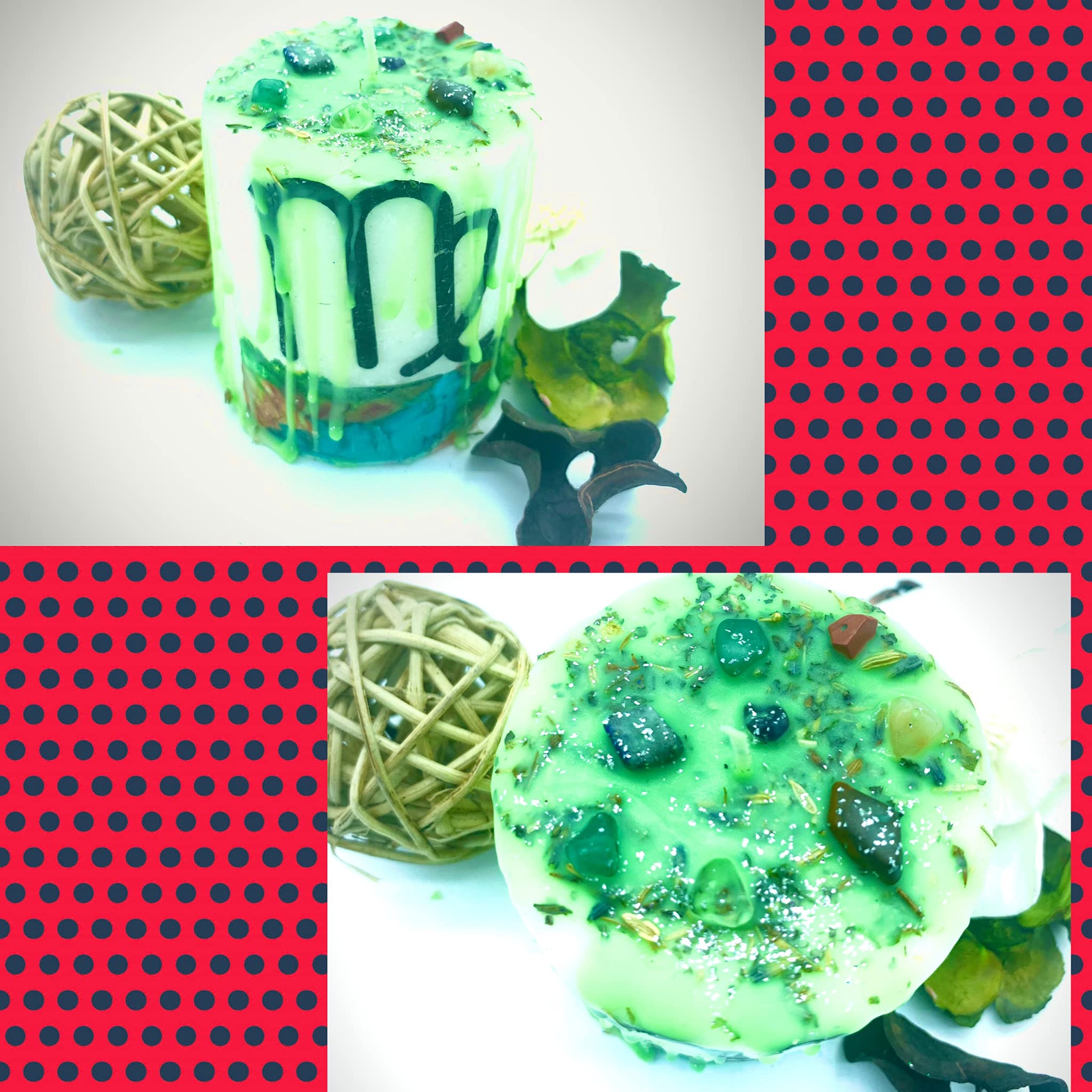 Zodiac Cancer Manifestation Candle with Crystals & Herbs for Meditation & Rituals