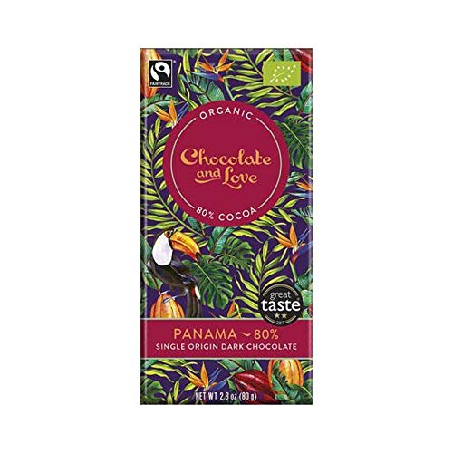 5-Pack Chocolate and Love Organic Panama Dark Chocolate Bars 2.82 oz (80g) Each - Premium Fair Trade Vegan Snacks for Gifts, Dessert & Healthy Indulgence