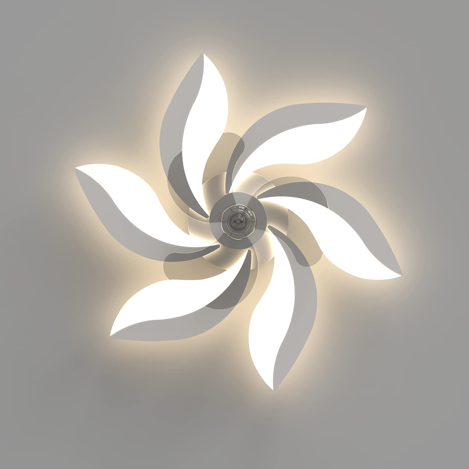 **6-Light LED Ceiling Fan with Remote Control - Dimmable Quiet Bedroom Fan & Light Fixture for Dining Room, Living Room, Bedroom - Modern White Design**