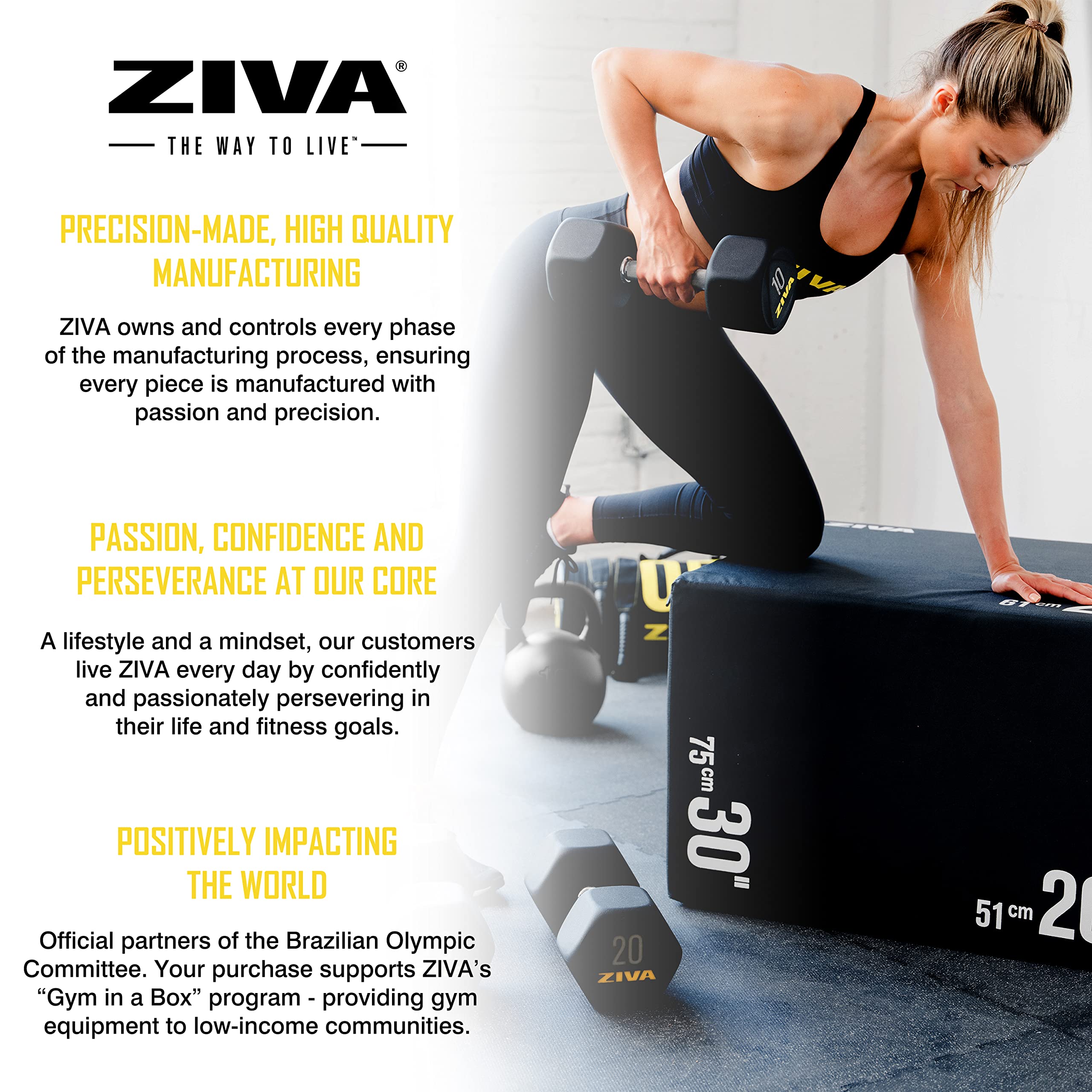 ZIVA Hexagon RPU Dumbbells - Commercial-Grade Rubber Urethane Coating, Solid Steel Core for Weight Training - Sold in Pairs (25-50lbs) - Perfect for Home Gym, CrossFit & Strength Training