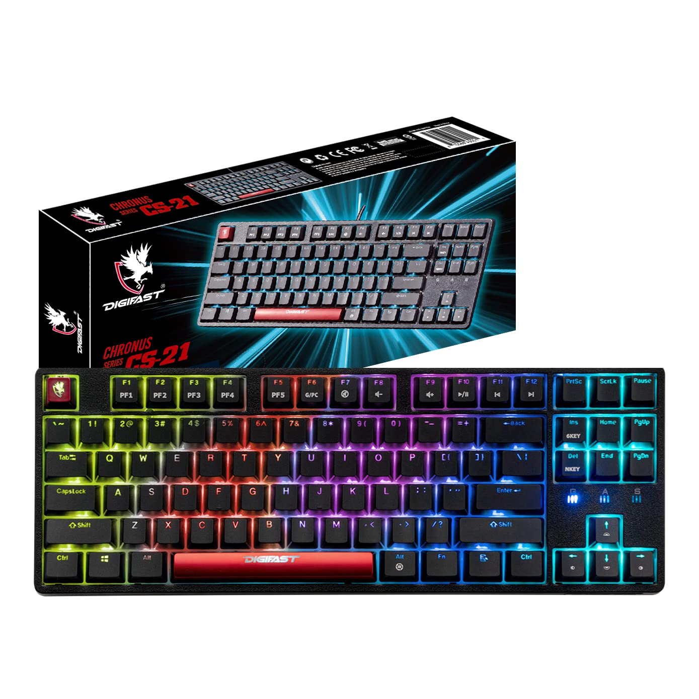 Digifast CS-21 Mechanical Gaming Keyboard with RGB Backlit & Cherry MX Blue Switches | Tenkeyless TKL Design for Esports & PC Gaming | Perfect for FPS, MOBA & Typing Enthusiasts