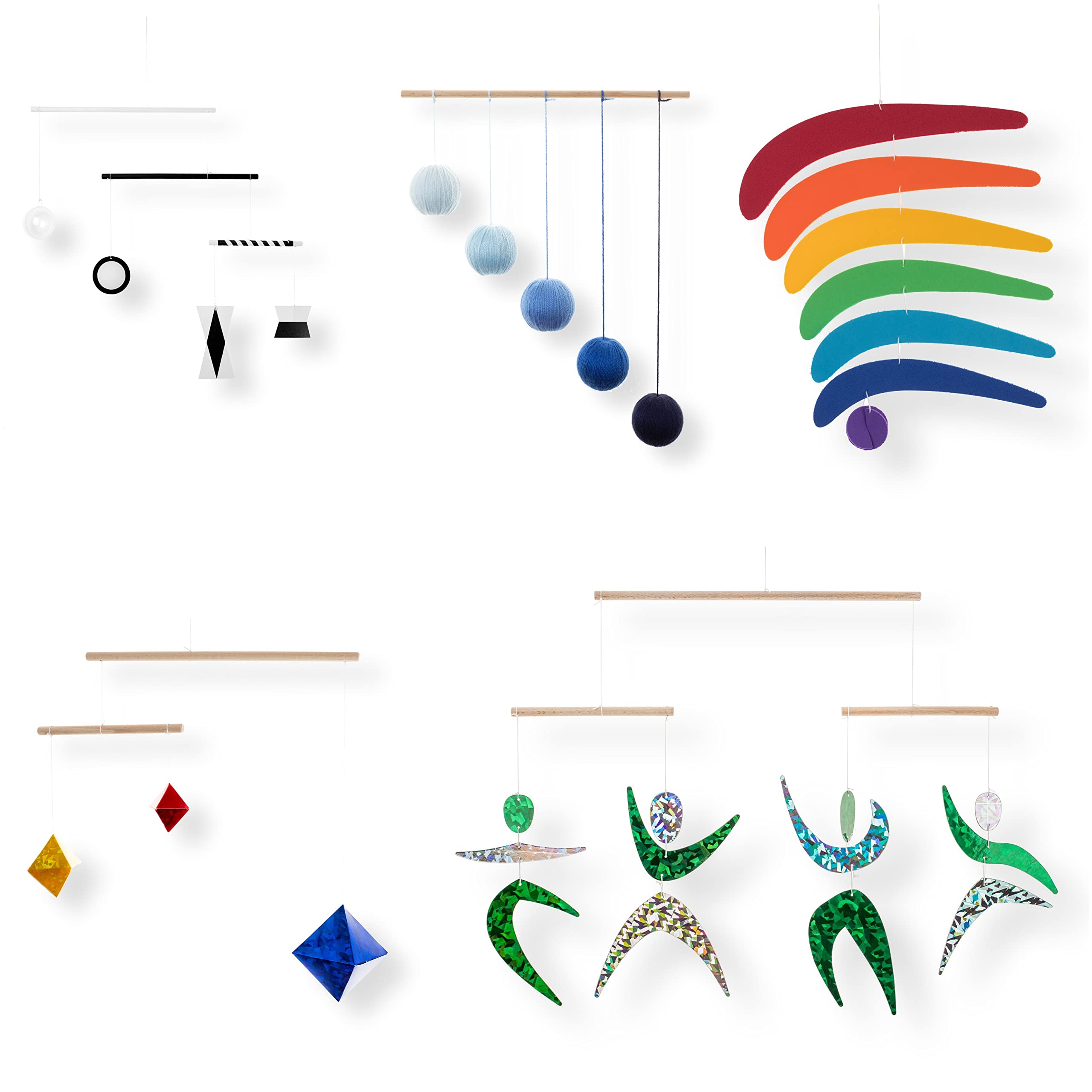 Set of 5 Montessori Baby Mobiles - Black & White Mobile, Blue Gobbi, Dancers, Octahedron & Rainbow | Sensory Development Toys for Newborns | Nursery Decor, Crib Mobile & Infant Visual Stimulation