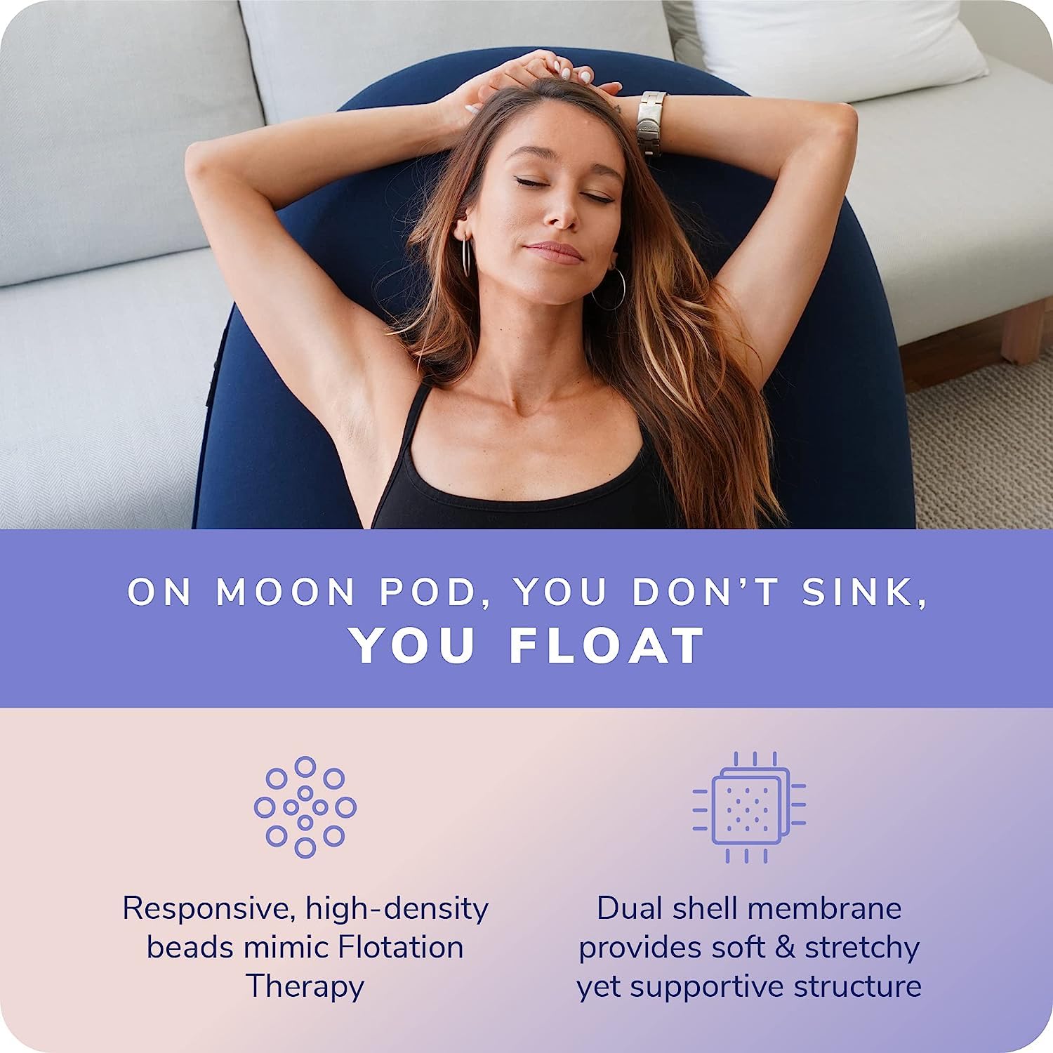 Moon Pod Crescent Backrest for Bean Bag Chair - Zero-Gravity Support for Stress Relief & Deep Relaxation | Ultra Soft Ergonomic Back & Neck Support | Navy Blue | Perfect for Living Room, Bedroom, Office & Family Use