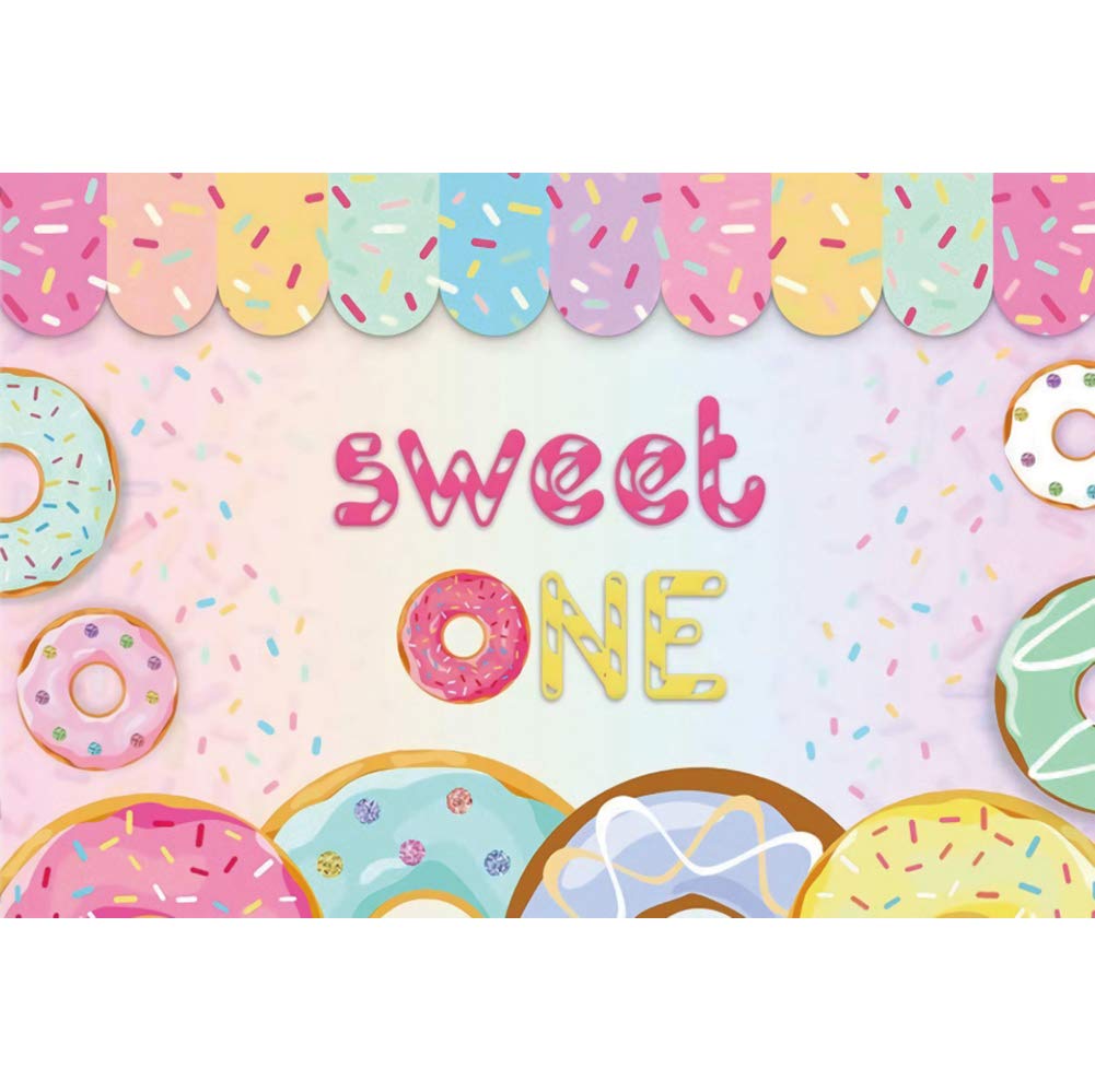 10x8ft Sweet Donut Theme Photography Backdrop - First Birthday Party Decor, Girls Cake Table Banner, Photo Studio Background Wallpaper for Children's Party & Baby Shower Decorations