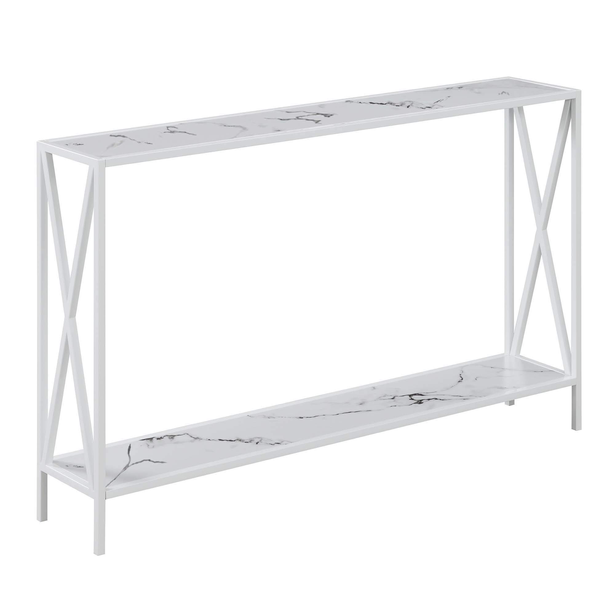 Convenience Concepts Tucson Console Table with Shelf - White Faux Marble & White Finish | Entryway, Living Room, Hallway Decor