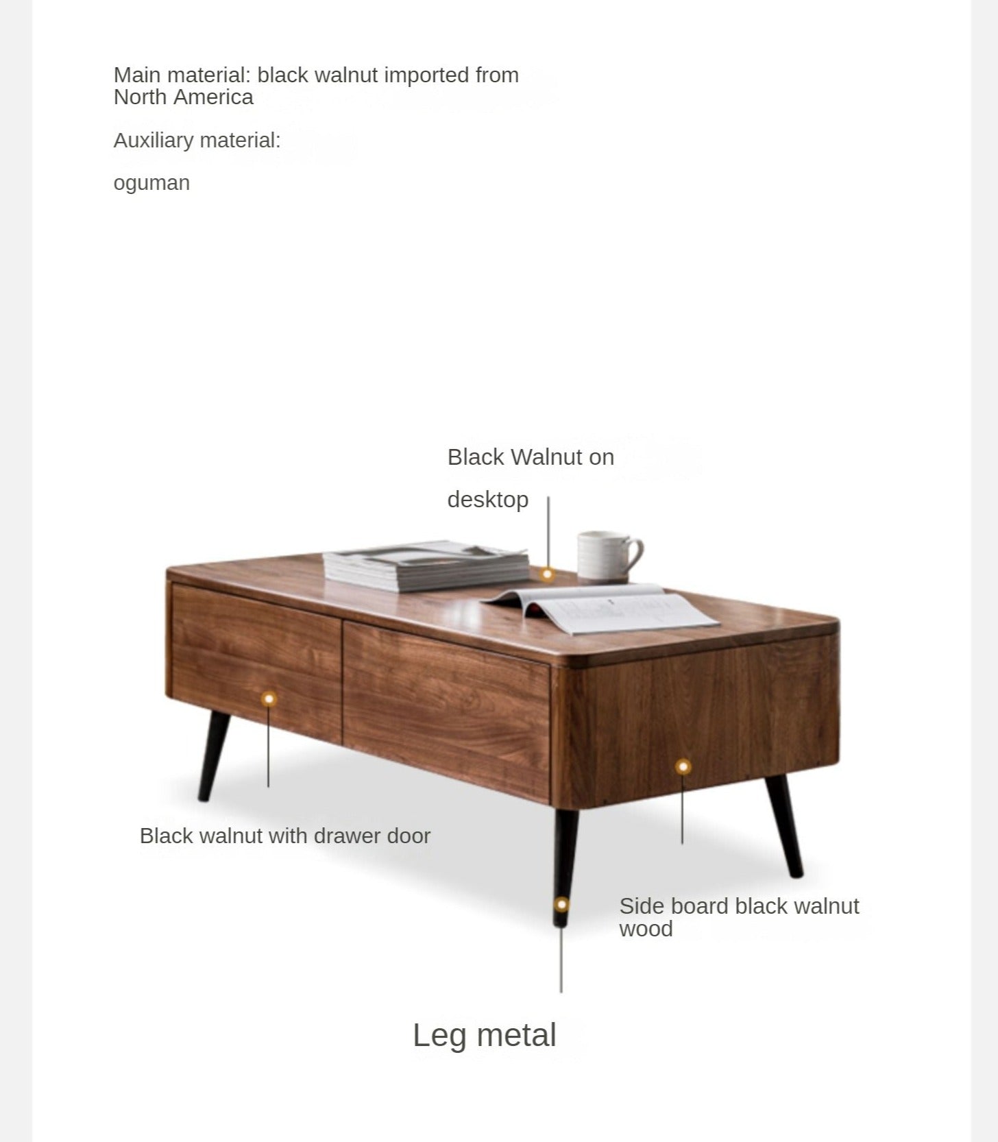Solid Black Walnut Coffee Table - Handcrafted Wooden Living Room Furniture for Modern Home Decor, Perfect for Lounge, Family Gatherings & Coffee Time