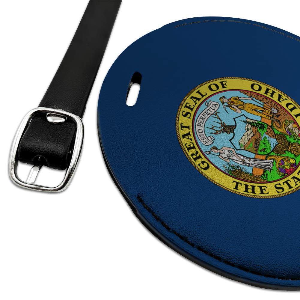 Idaho State Flag Round Leather Luggage Tag - Durable Suitcase ID Tag for Travel Bags, Carry-Ons & Backpacks - Perfect for Air Travel, Vacation & Business Trips