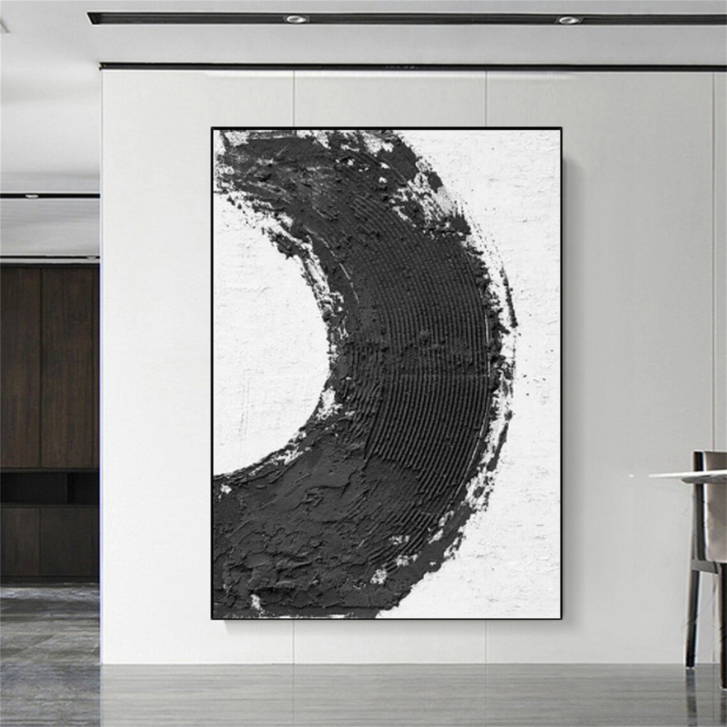 Modern Black and White Textured Minimalist Wall Art Print #MZ067 - Perfect for Living Room, Bedroom & Office Decor