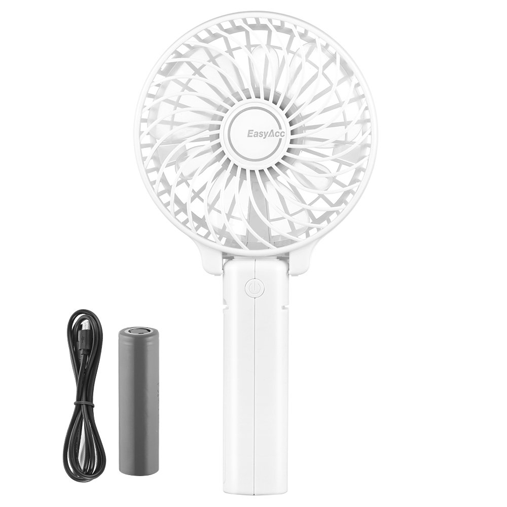 EasyAcc Mini Handheld Fan - Portable USB Desk Fan for Travel, Camping, Office & Home | Personal Cooling Fan with Folding Design | Perfect for Outdoors, Work & Daily Use - White