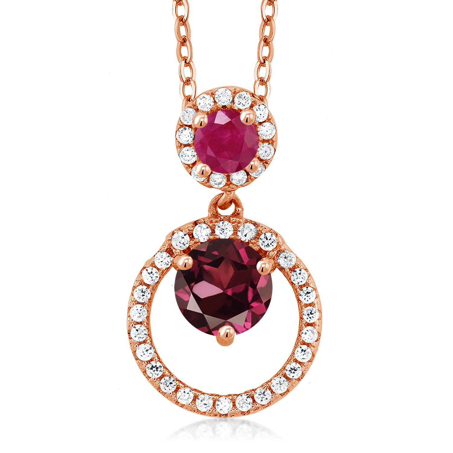 1.95 Ct Round Red Rhodolite Garnet & Ruby Pendant in 18K Rose Gold Plated Silver | Gem Stone King | Elegant Jewelry Gift for Women, Perfect for Valentine's Day, Anniversary & Special Occasions