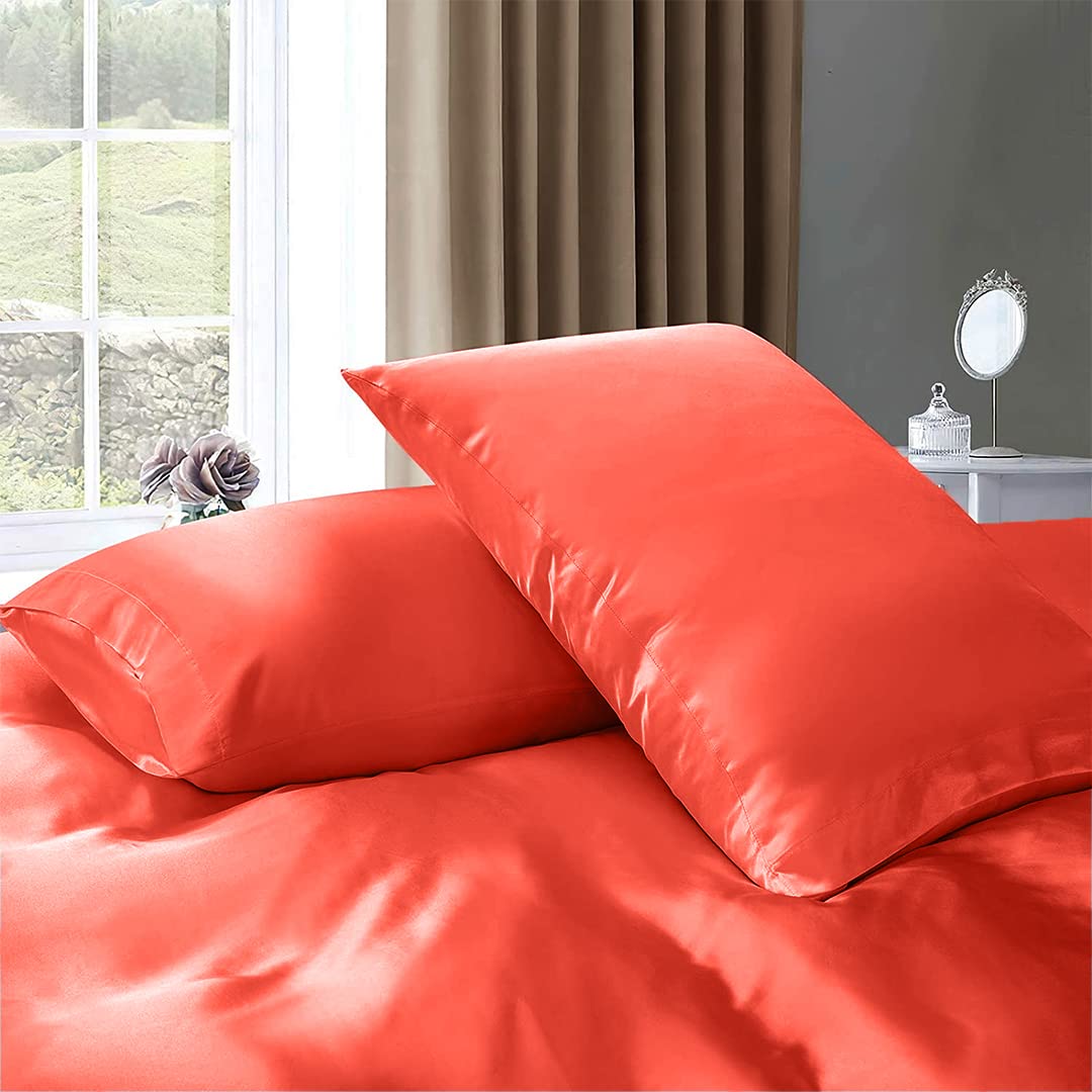 King Silk Sheet Set – 7 Piece Luxury Silk Satin Bedding Set with Deep Pockets | Breathable, Cooling & Wrinkle-Free | Hotel Quality Comfy Coral Bed Sheets for Ultimate Comfort | Perfect for Hot Sleepers & Luxury Bedroom Decor