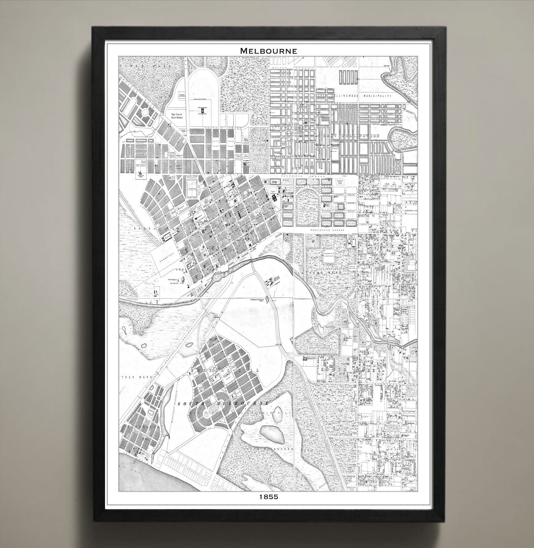 Melbourne Map Print Wall Art - Home & Office Decor for Living Room