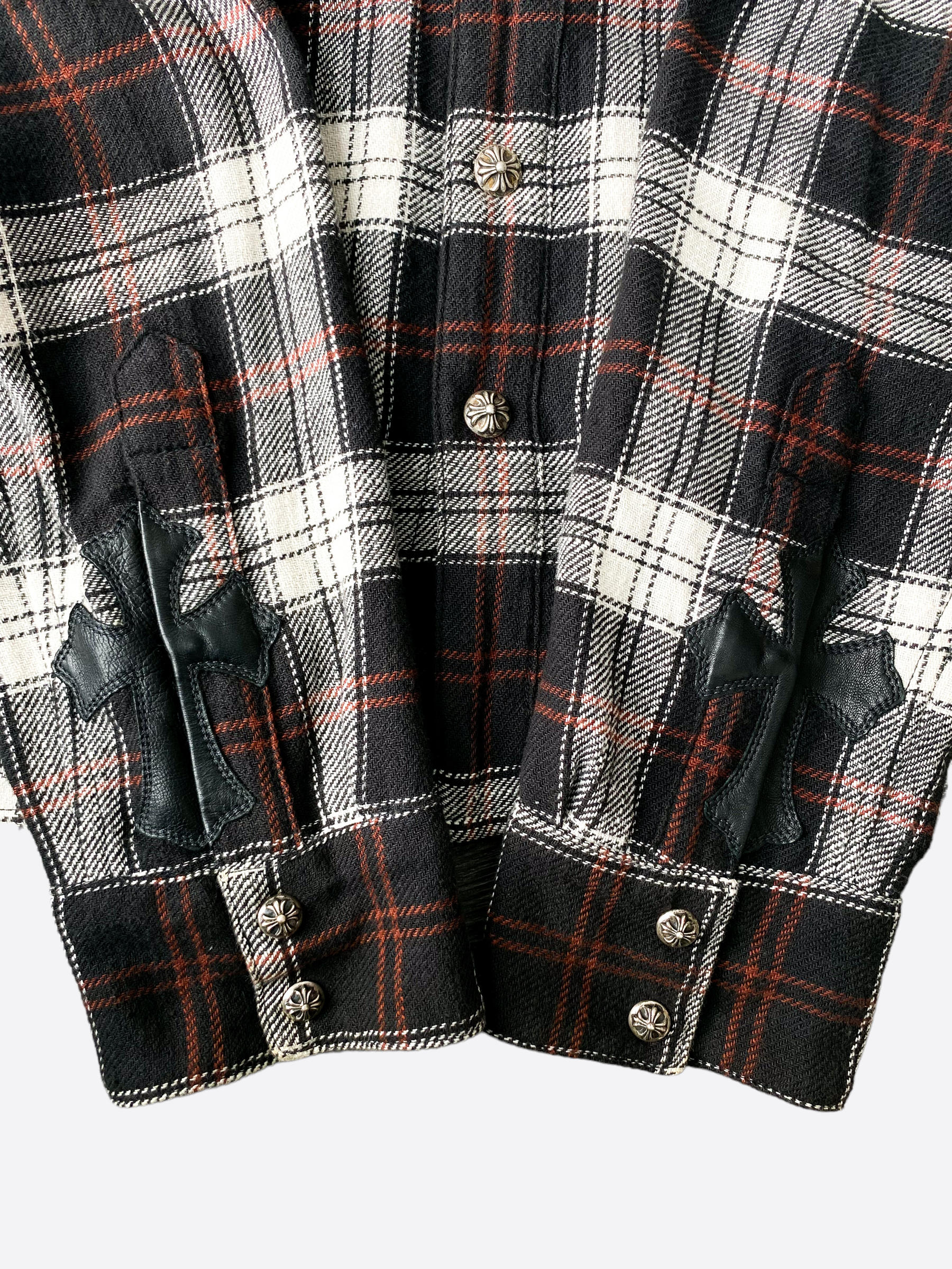 Chrome Hearts Black & Red Cross Patch Flannel Shirt - Stylish Gothic Streetwear for Men & Women - Perfect for Casual Outfits, Concerts, and Night Out