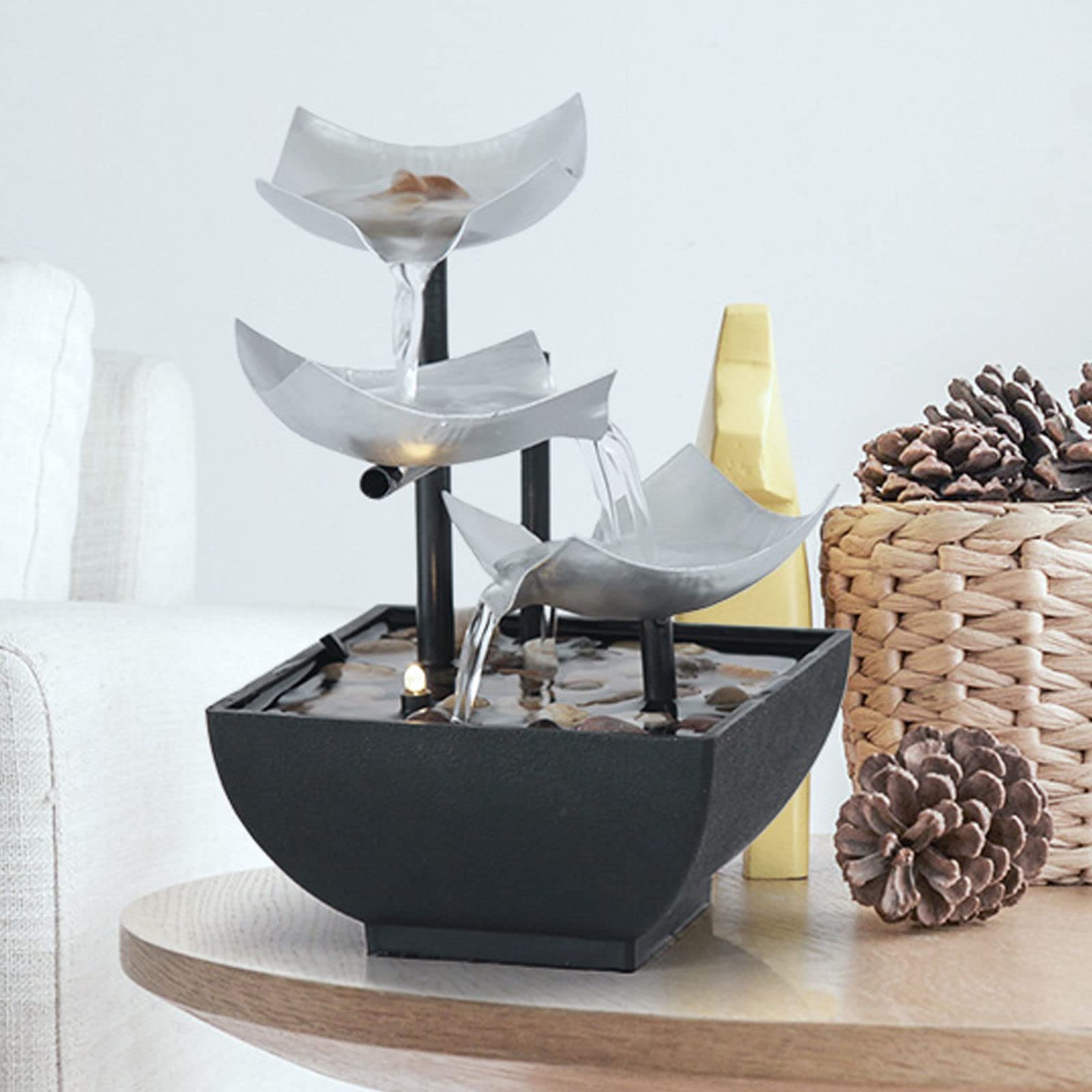 Indoor Tabletop Fountain with Small Waterfall - Relaxing Water Feature for Home & Office Decor | Perfect for Meditation, Yoga, and Stress Relief
