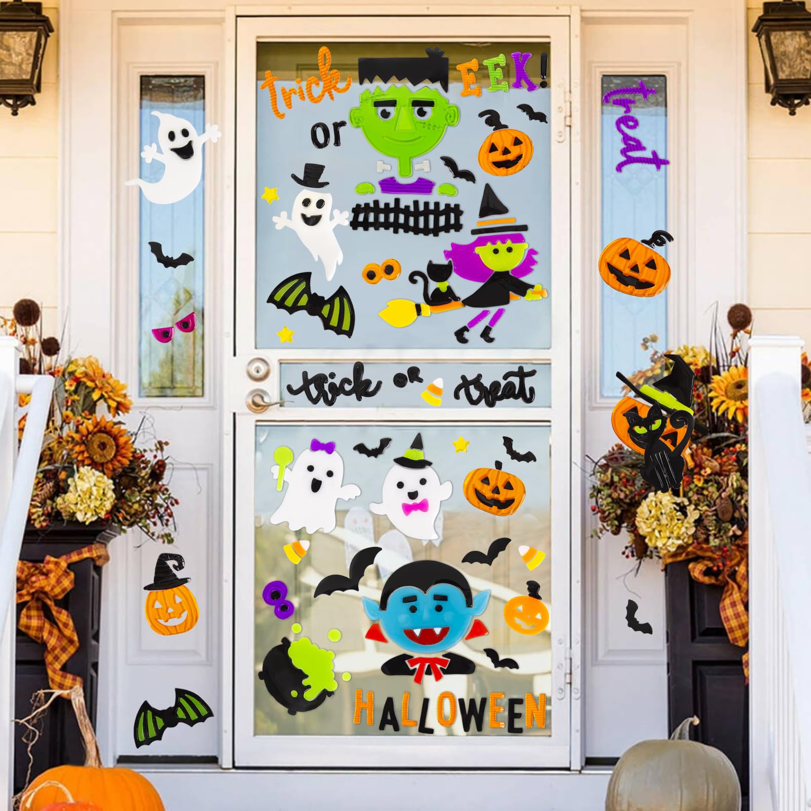 Halloween Window Clings Gel Stickers - Vampire, Zombie, Witch, Ghost, Black Cat & Bat Decor for Home Party, Glass & Window Decoration - Perfect for Halloween Party, Haunted House & Spooky Home Decor
