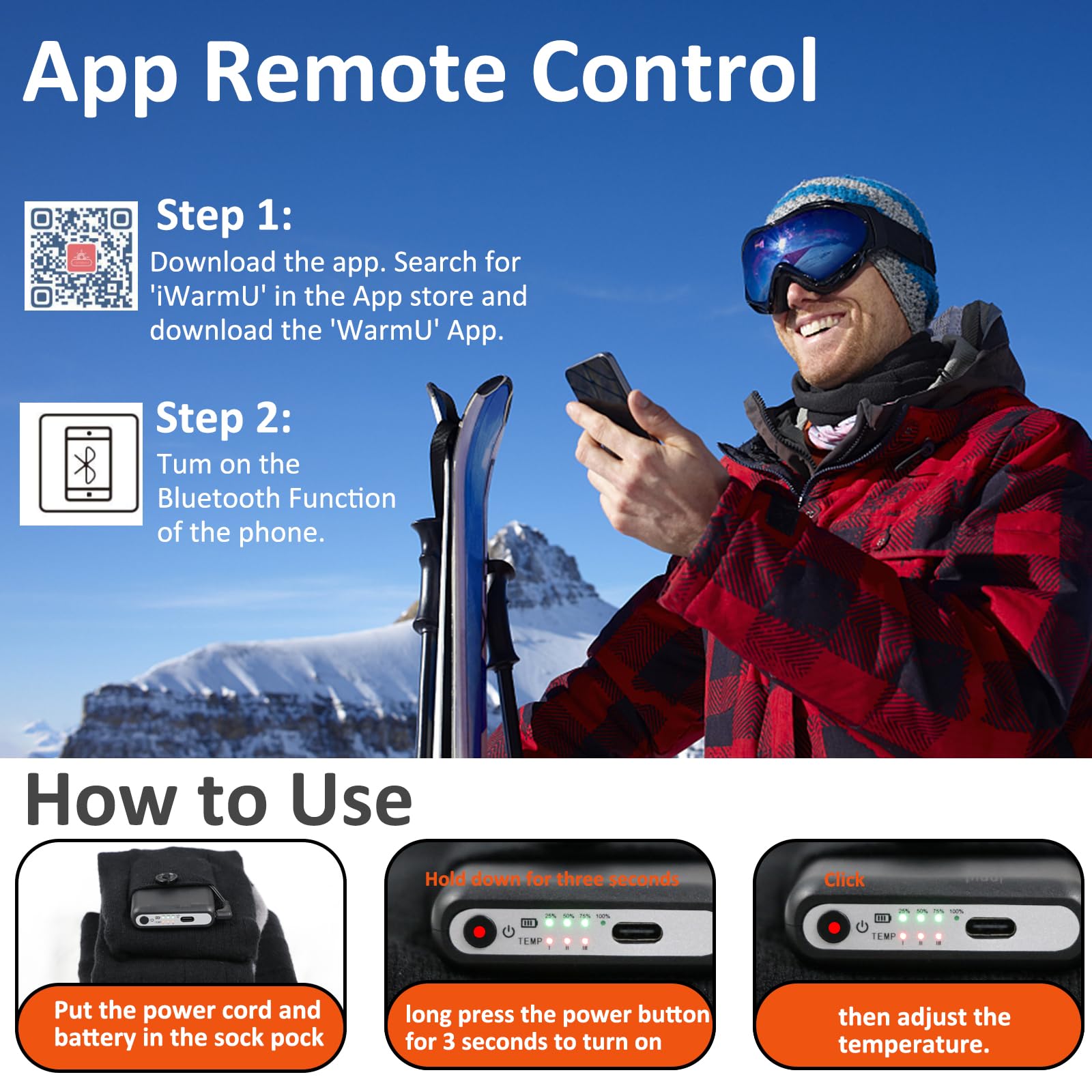 Electric Heated Socks with APP Control - 7.4V 5000mAh Rechargeable Battery for Men & Women - Winter Warm Socks for Hiking, Skiing, Hunting & Outdoor Activities