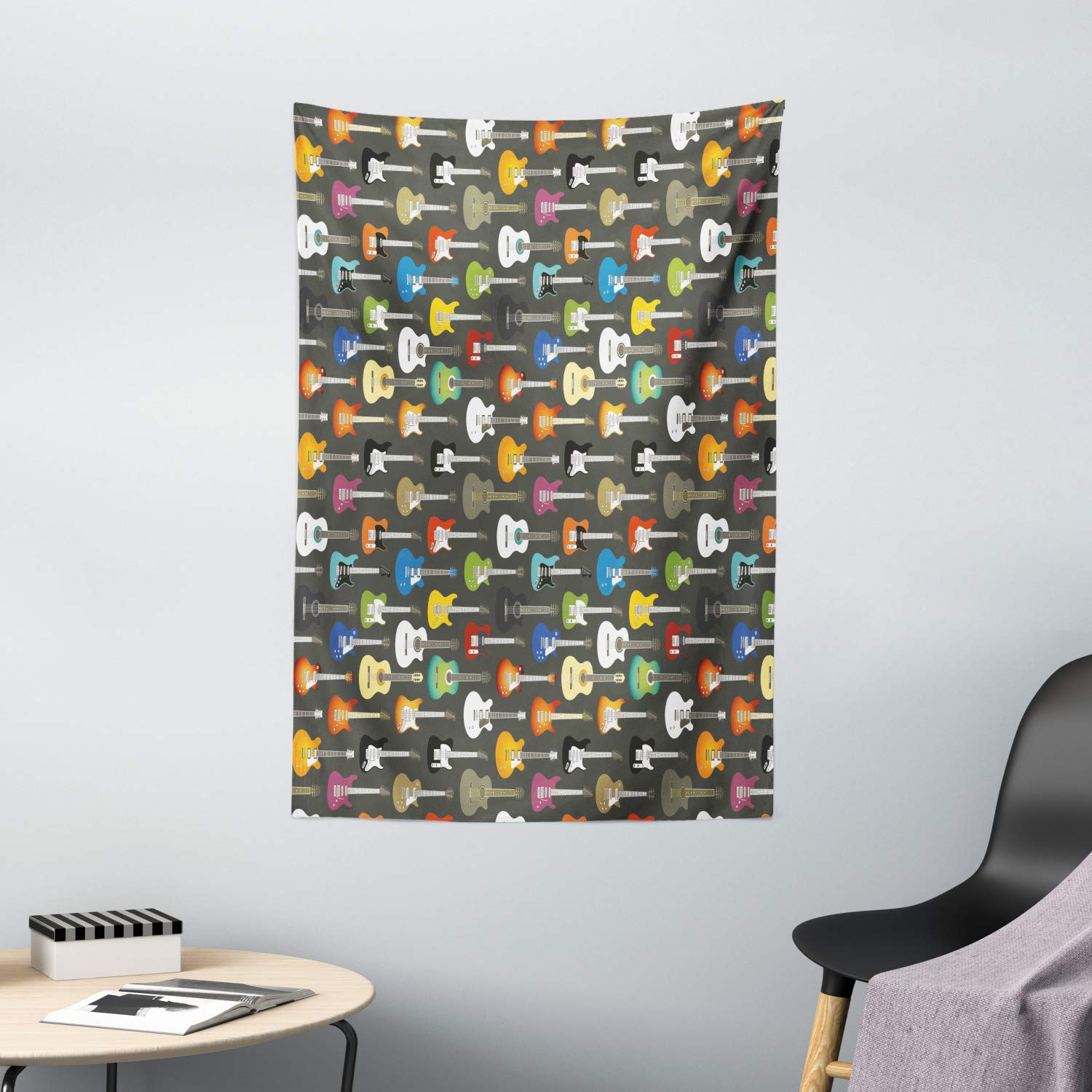 Ambesonne Guitar Tapestry Wall Art - Vintage Grunge Music Decor with Digital Print of Classic Acoustic Instruments & Songwriting Inspiration - 40x60 Inch Multicolor Wall Hanging for Bedroom, Living Room, Dorm, Studio & Music Room Decor