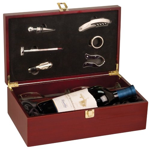 Premium Rosewood Wine Gift Set with Corkscrew, Foil Cutter & 2 Crystal Glasses - Perfect for Anniversary, Housewarming & Holiday Gifting