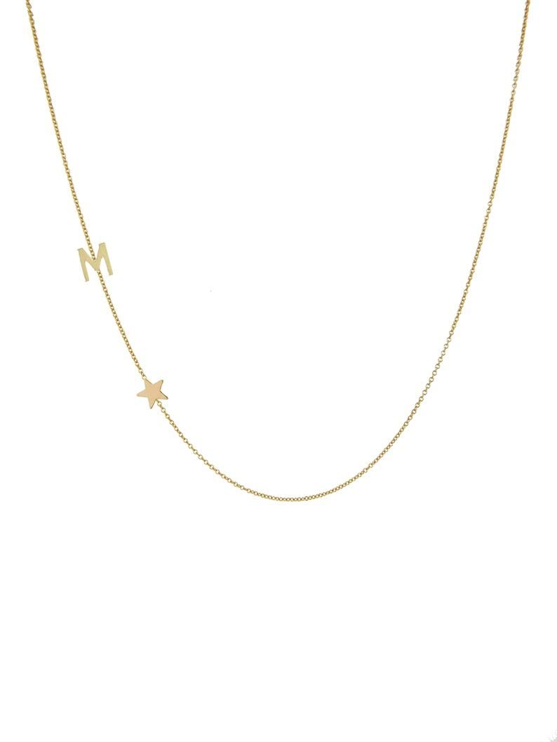 14K Gold Initial Necklace - Personalized 