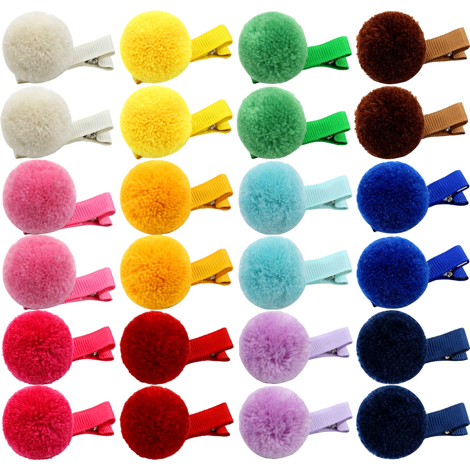 24 Pack 1.2 Inch Colorful Pom Pom Alligator Hair Clips for Girls - Cute Fuzzy Hair Accessories for Baby, Toddler & Kids | Perfect for School, Parties & Daily Styling