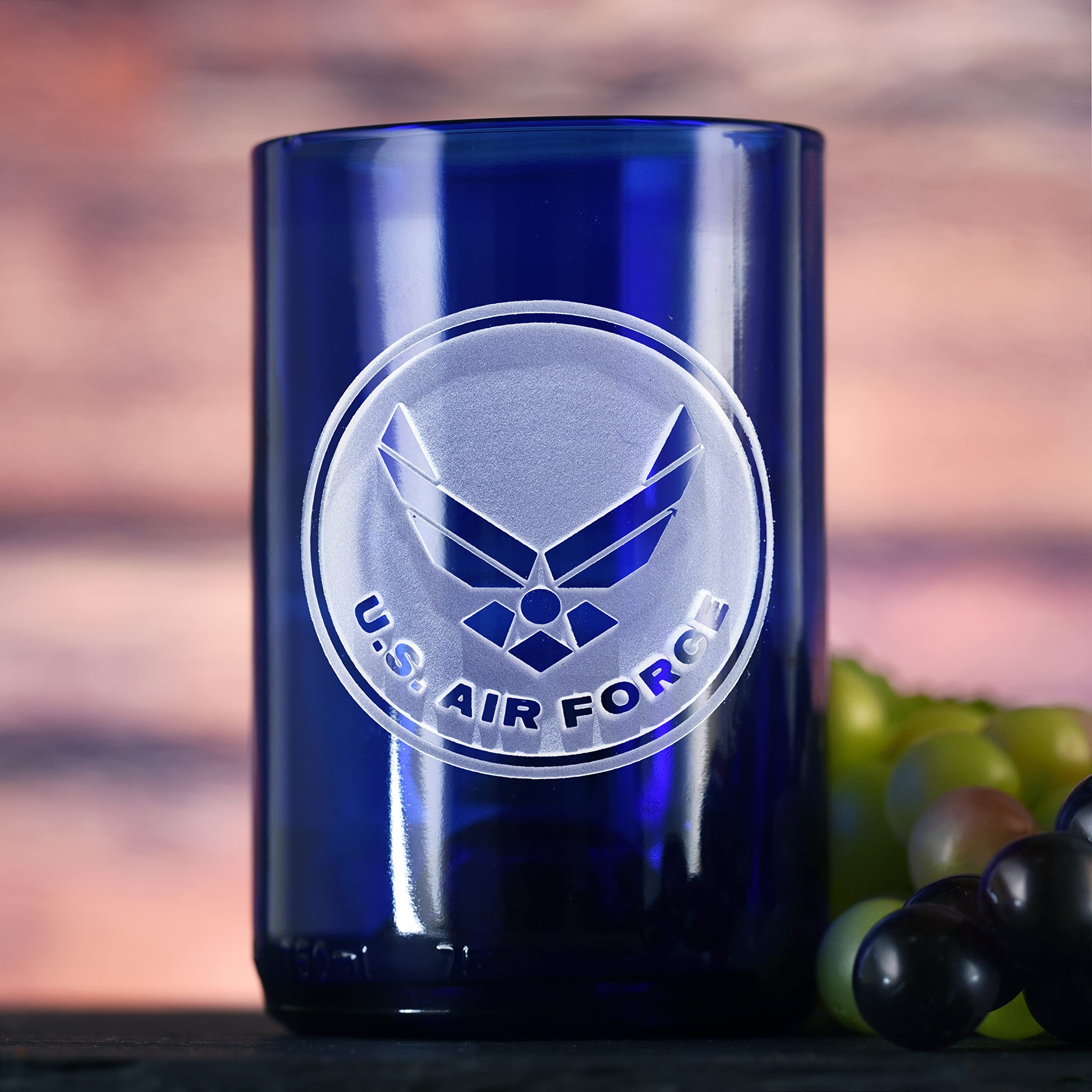 **Personalized Engraved Blue Wine Bottle Glass Set of 4 - Unique Air Force Gift for Airman, Military Appreciation Present - Perfect for Home Bar, Parties & Special Occasions**