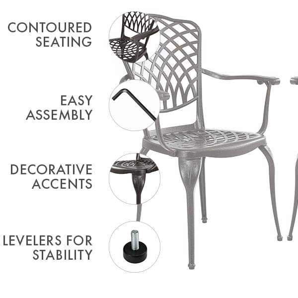 5-Piece Modern Outdoor Dining Set - 42-inch Round Cast Aluminum Patio Table & Chairs, All-Weather Resistant, Durable Garden Furniture for Backyard, Deck, Poolside (1 Table + 4 Chairs) - Perfect for Outdoor Entertaining & Relaxation