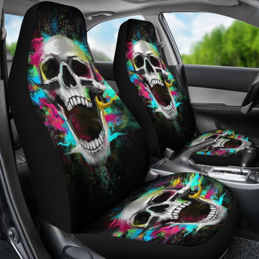2 Pcs Gothic Skull Car Seat Covers for Front Seats - Black PU Leather with Skull Design - Universal Fit for Most Cars, SUVs & Trucks - Perfect for Halloween, Gothic Style & Car Accessories Lovers