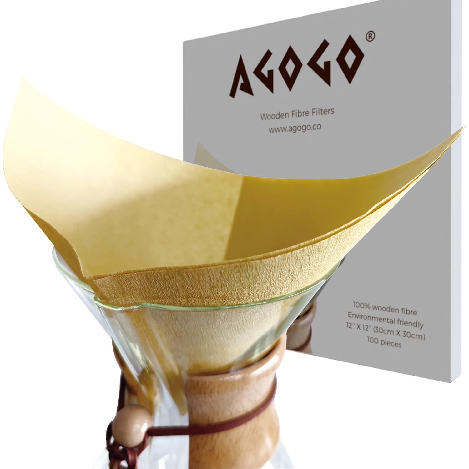 AGOGO 100-Count Natural Square Disposable Coffee Filters for Pour Over Coffee Maker - Biodegradable & Eco-Friendly - Perfect for Home, Office & Camping Brewing