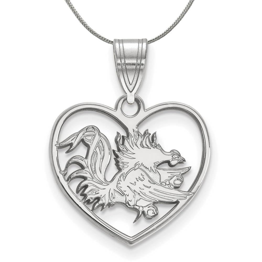 Elegant Black Bow Sterling Silver South Carolina Heart Pendant Necklace - Perfect for Gifts, Anniversaries & Southern Charm Jewelry Collections