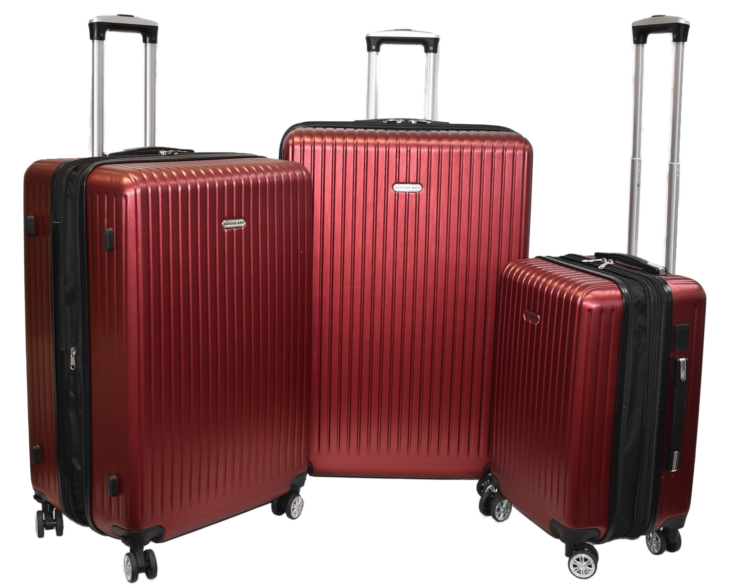 Karriage-Mate 3-Piece Hardside Spinner Luggage Set with Expandable Space, TSA Lock & USB Charging Port - Carry On & Checked Size Suitcases for Travel (Burgundy) - Perfect for Business Trips, Vacations & International Travel