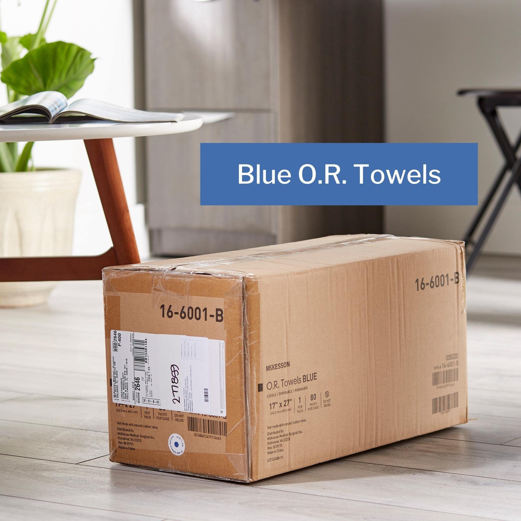 McKesson Sterile Disposable O.R. Towels - Pre-Washed Cotton Plain Weave, Blue, 17