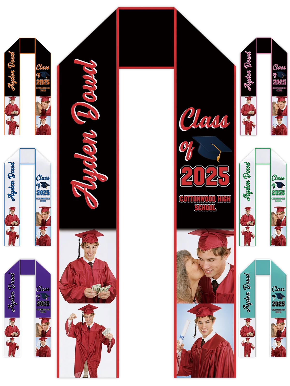 Custom Graduation Stoles for Class of 2025 - Personalized Graduation Gifts with American & Mexican Flags - Perfect for High School & College Commencement Ceremonies