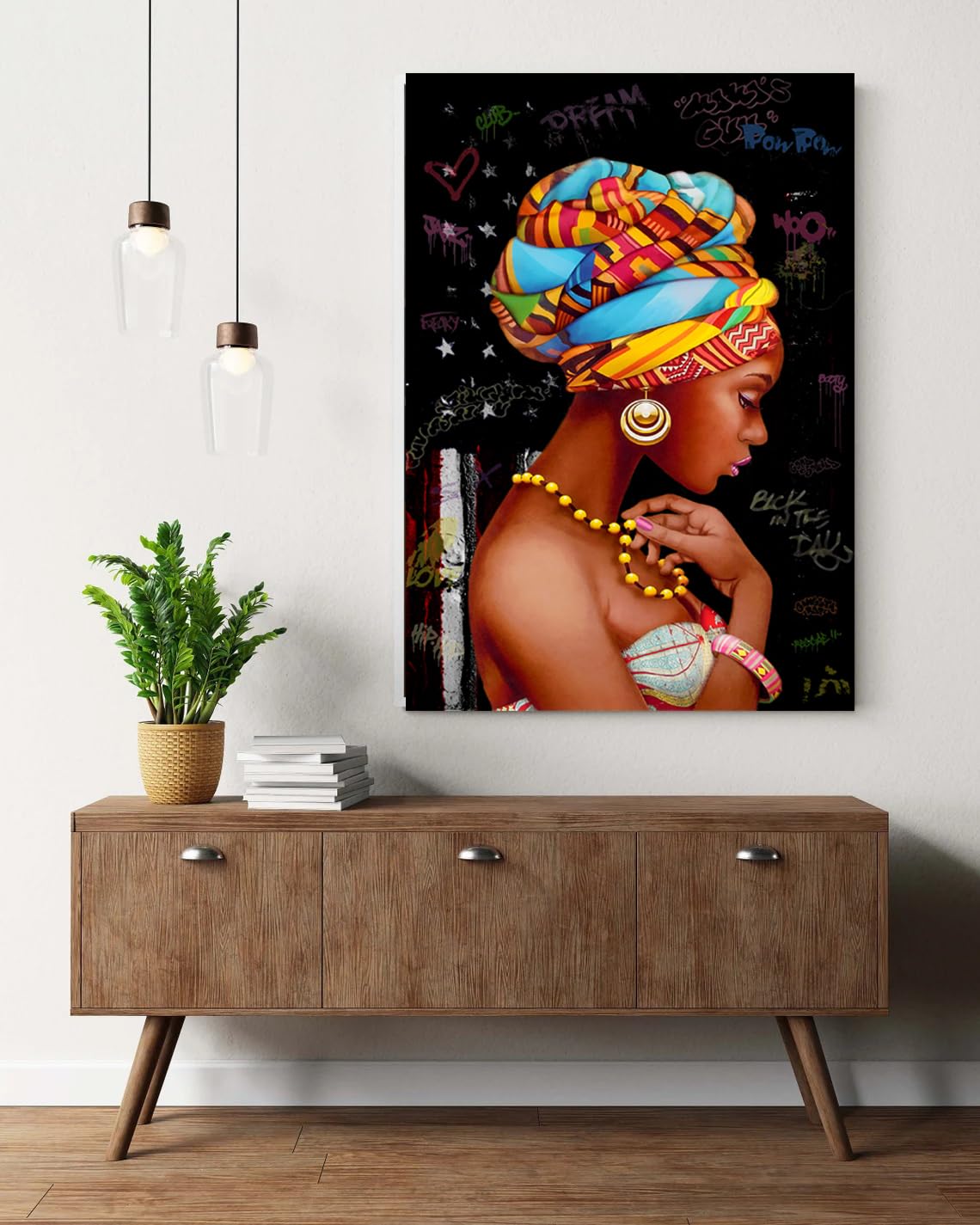 African Queen Wall Art - Framed Black Canvas Decor for Living Room