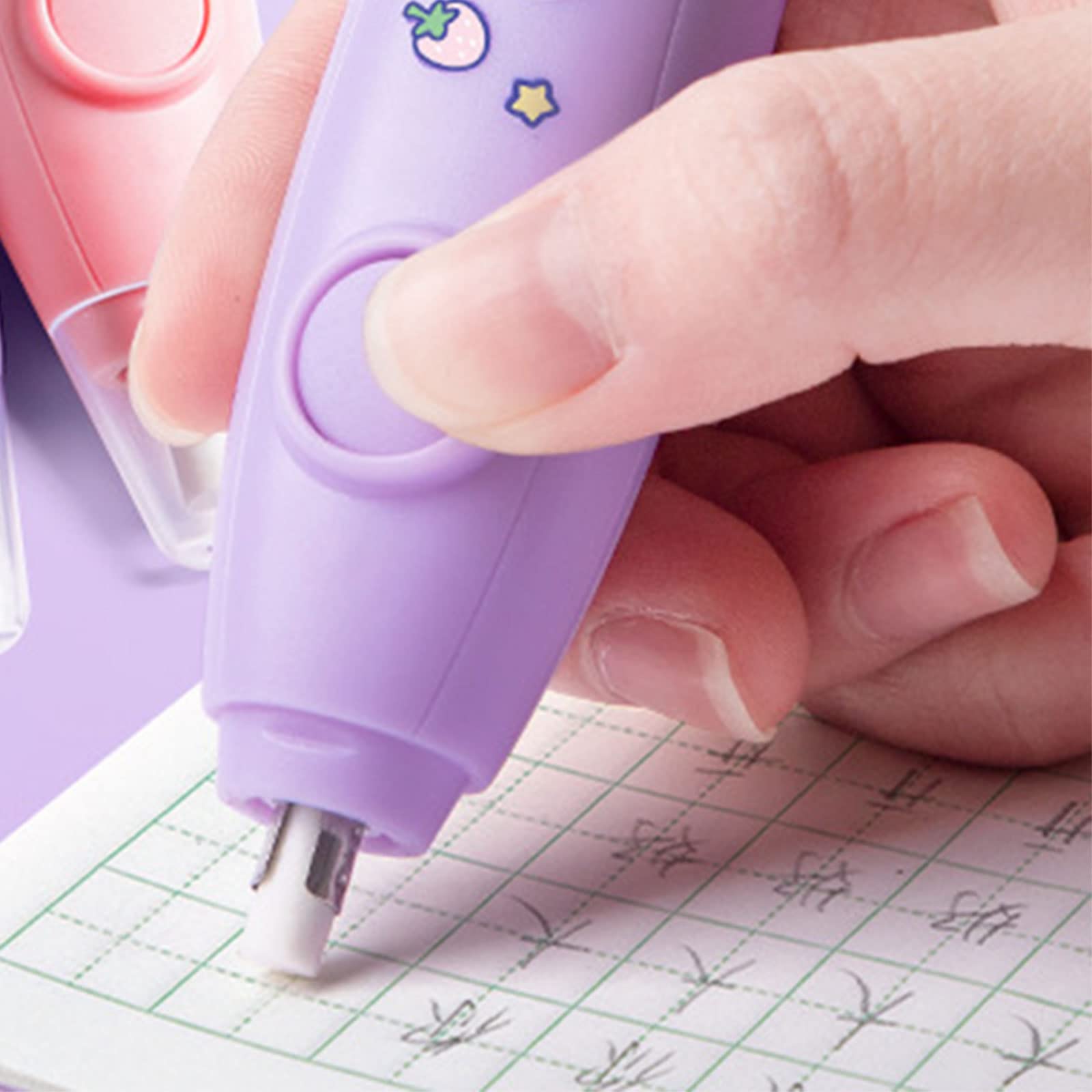 Electric Eraser for Students & Artists - Battery Powered Pencil Eraser with 3 Replacement Refills - 14.5cm Purple Eraser for Sketching, Drawing & School Projects - Perfect School Supplies & Stationery Gift