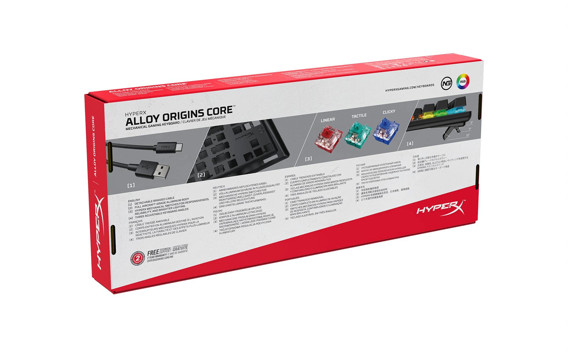 HyperX Alloy Origins Core RGB Mechanical Gaming Keyboard - USB-A, Tenkeyless Design, HyperX Red Switches (DE Layout) for PC, Mac, PS4, PS5 - Perfect for Esports, Gaming & Typing