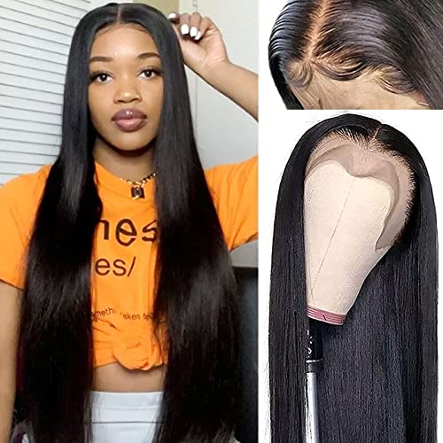 13x4 Straight Lace Front Wigs Human Hair 26 Inch - Brazilian Virgin Human Hair Wigs with Pre Plucked Hairline & Baby Hair for Black Women (150% Density, Natural Black) | Glueless Design for Daily Wear, Parties & Special Occasions