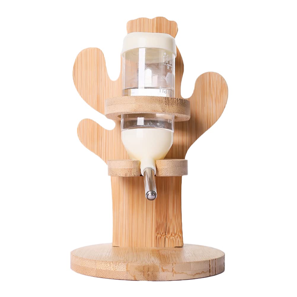 LUOZZY Durable Chinchilla Water Bottle with Wooden Holder - Cactus Design for Small Pets, Hamsters, Guinea Pigs - Perfect for Cage Mounting & Easy Refill