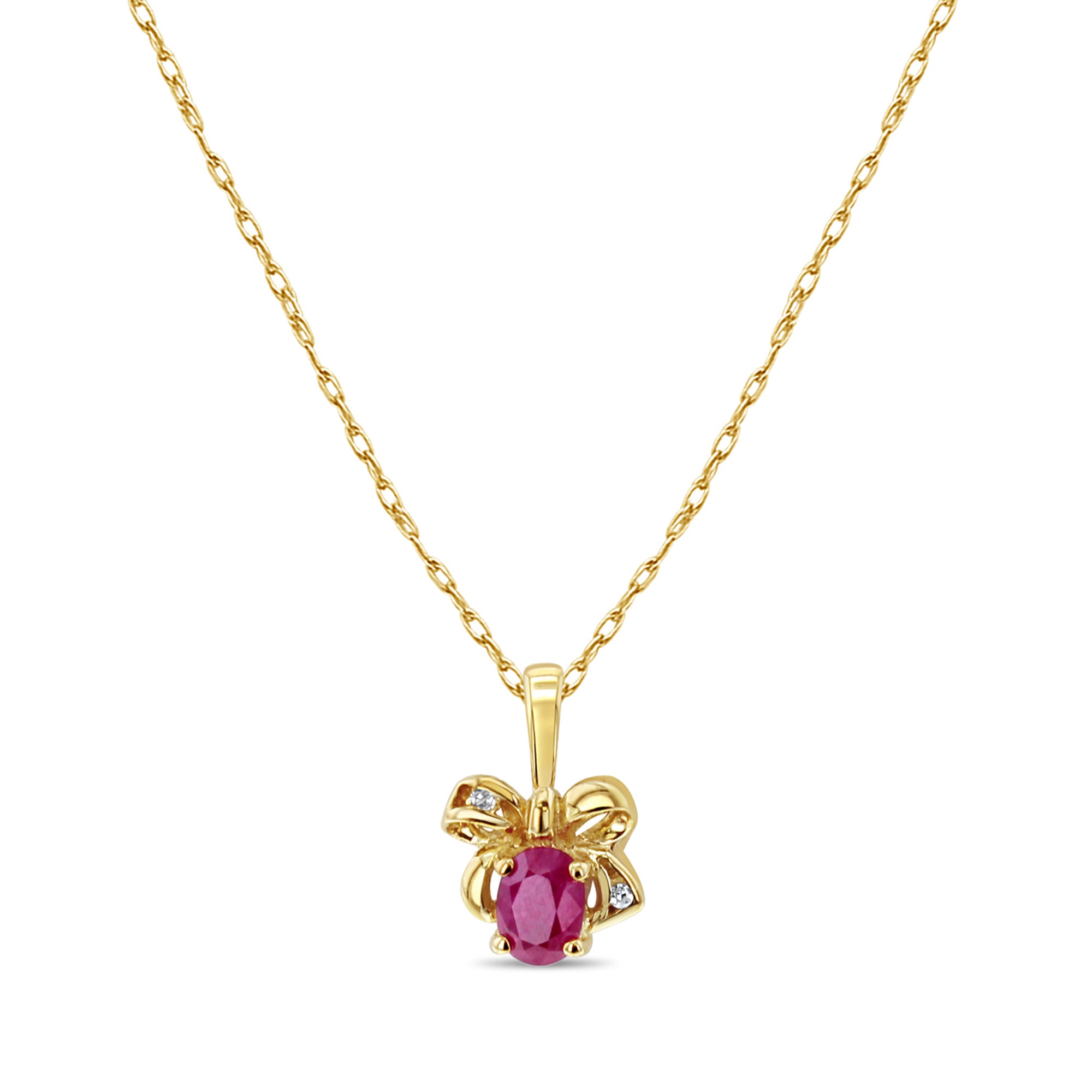 14K Yellow Gold Oval Ruby Ribbon Necklace - Elegant Jewelry Gift for Women, Perfect for Weddings, Anniversaries & Special Occasions