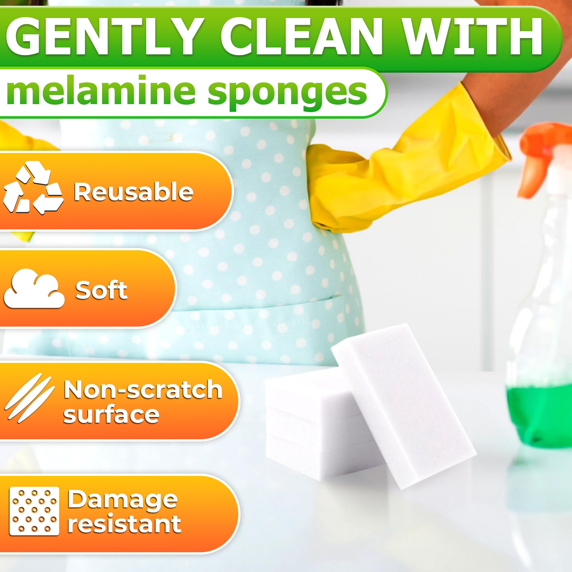 50Pcs Magic Eraser Sponges - Melamine Cleaning Sponges for Kitchen, Bathroom & Baseboard