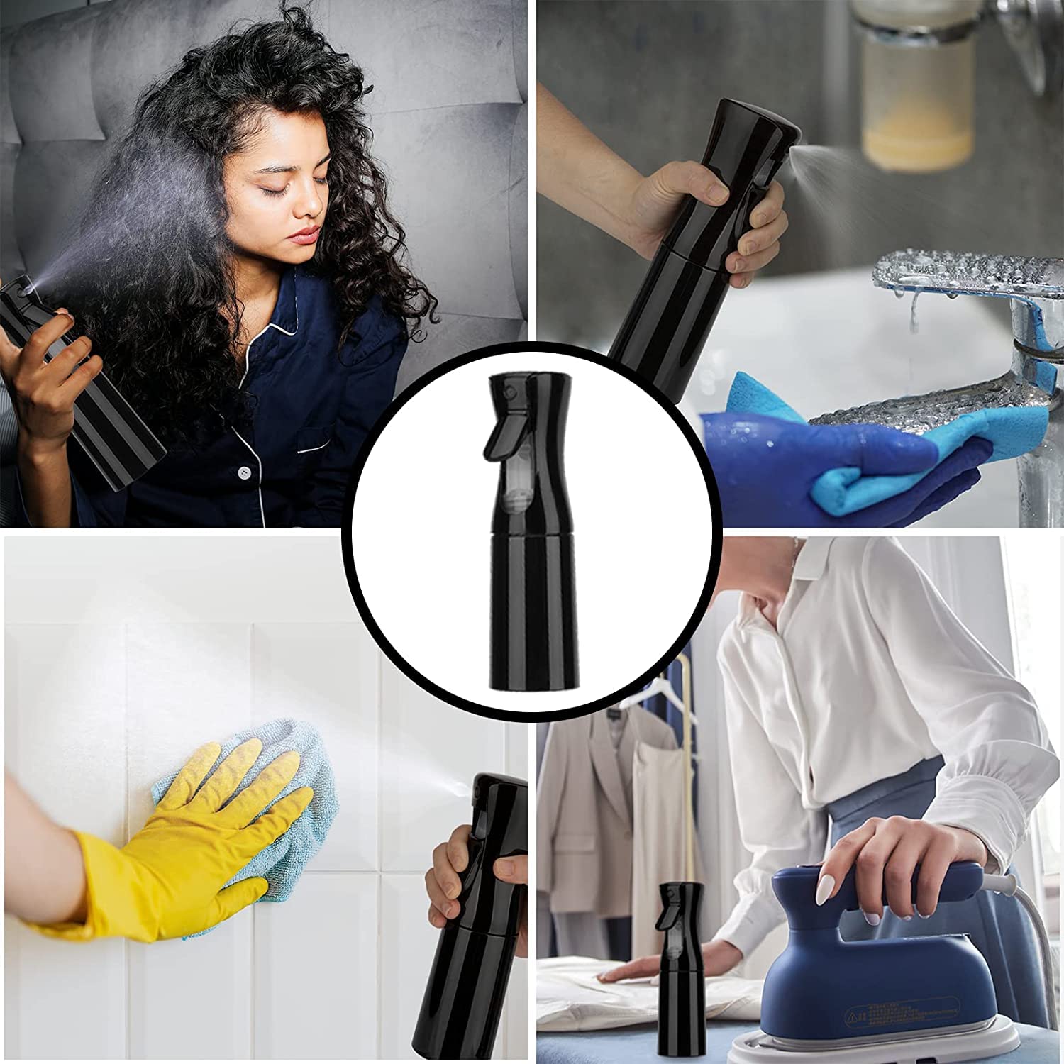 Nurven 10oz/300ml Empty Spray Bottle - Fine Mist Sprayer for Hair Styling, Plants, Cleaning & Skin Care | Continuous Water Spray Bottle for Salon, Gardening, Home & Travel (Black)